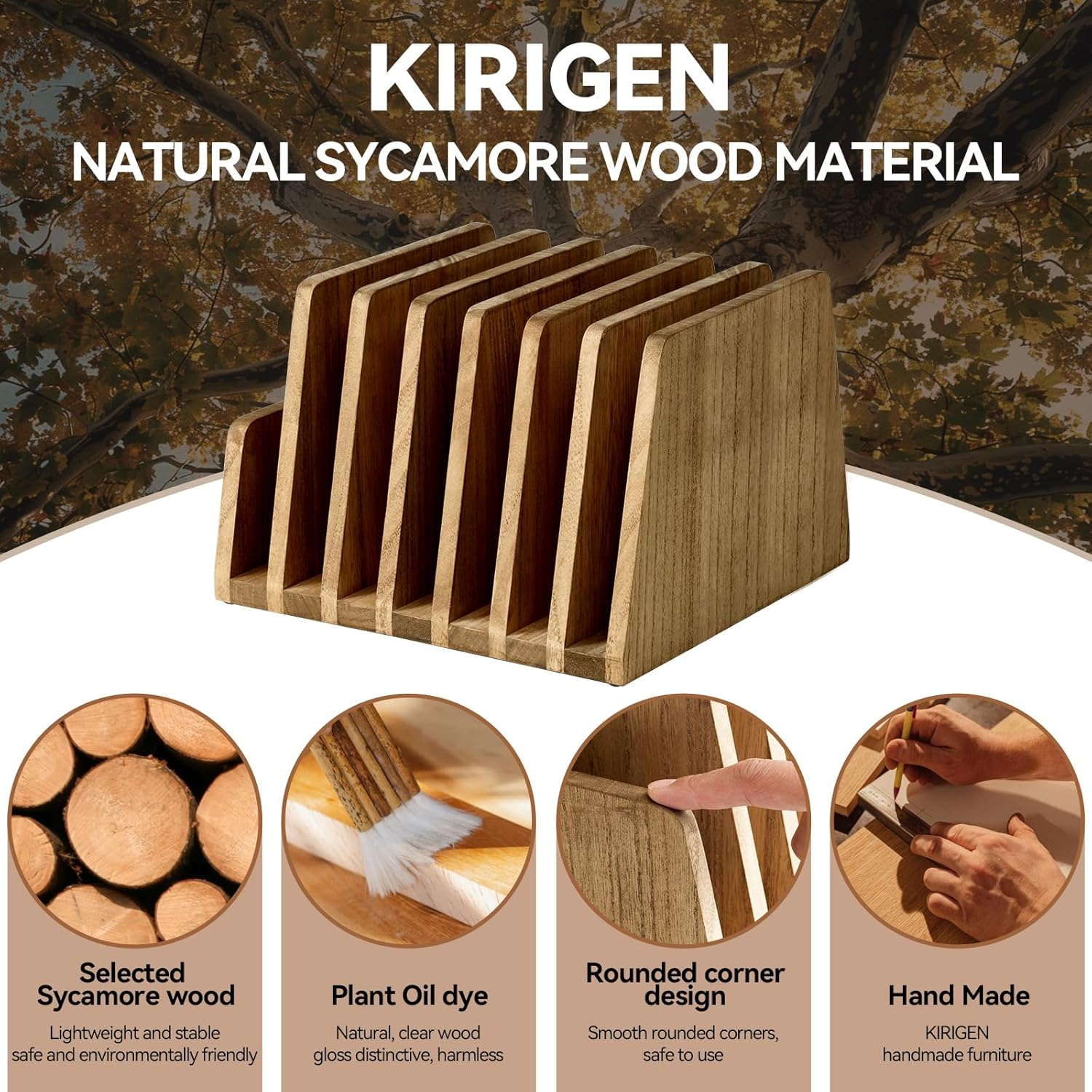 KIRIGEN Wood File Mail Organizer 7 Slots File Paper Holder Desktop Wood Document Letter Holder Organizer for Home Office Brown (7KWJJ-DBR) image number 4