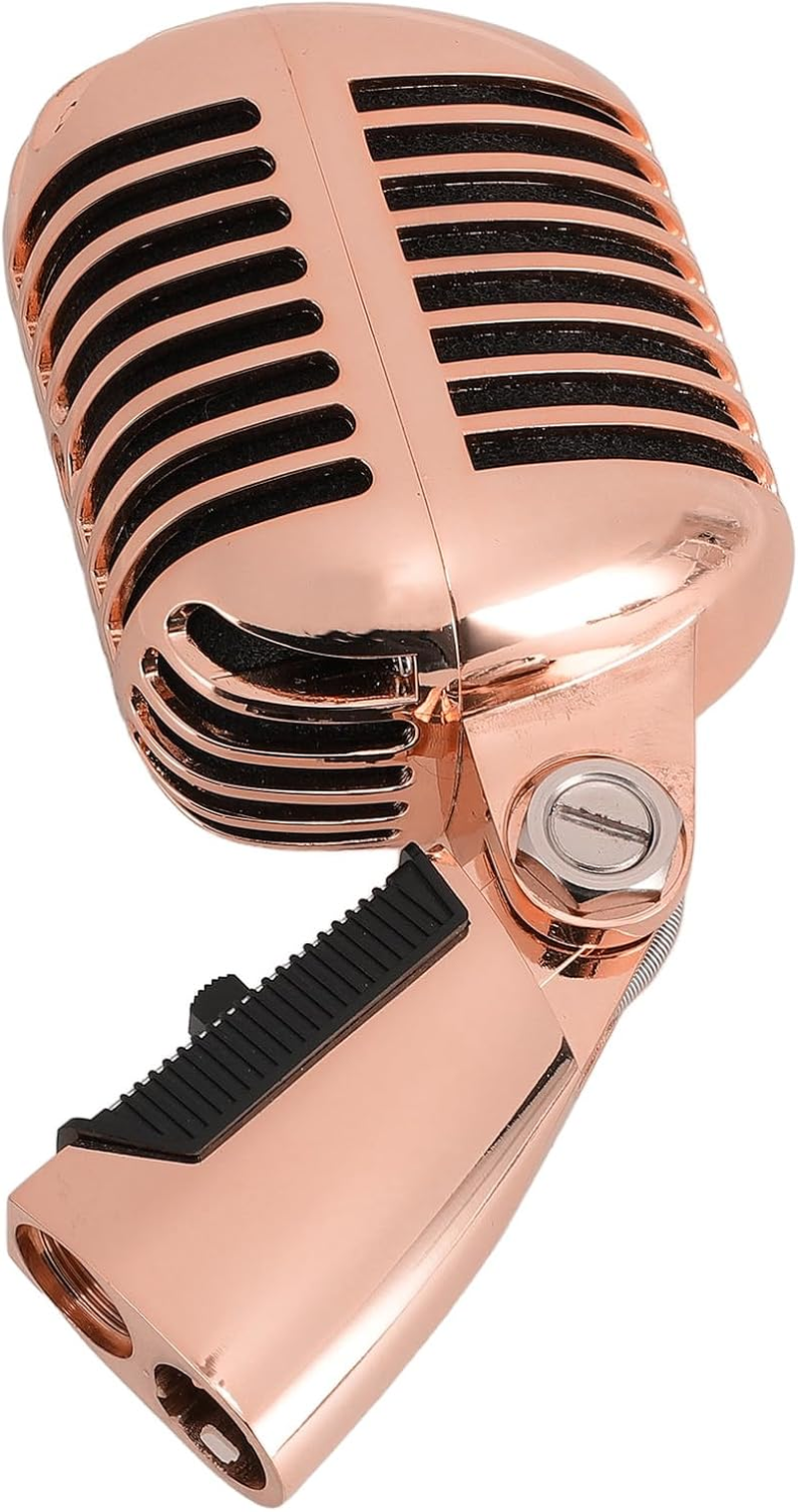 Vintage Dynamic Microphone, Microphone for Singing, Self Tensioning Swivel Rack, Classic Retro Dynamic Vocal Mic for Stage Performances, Recording Studios,Etc (Rose Gold)