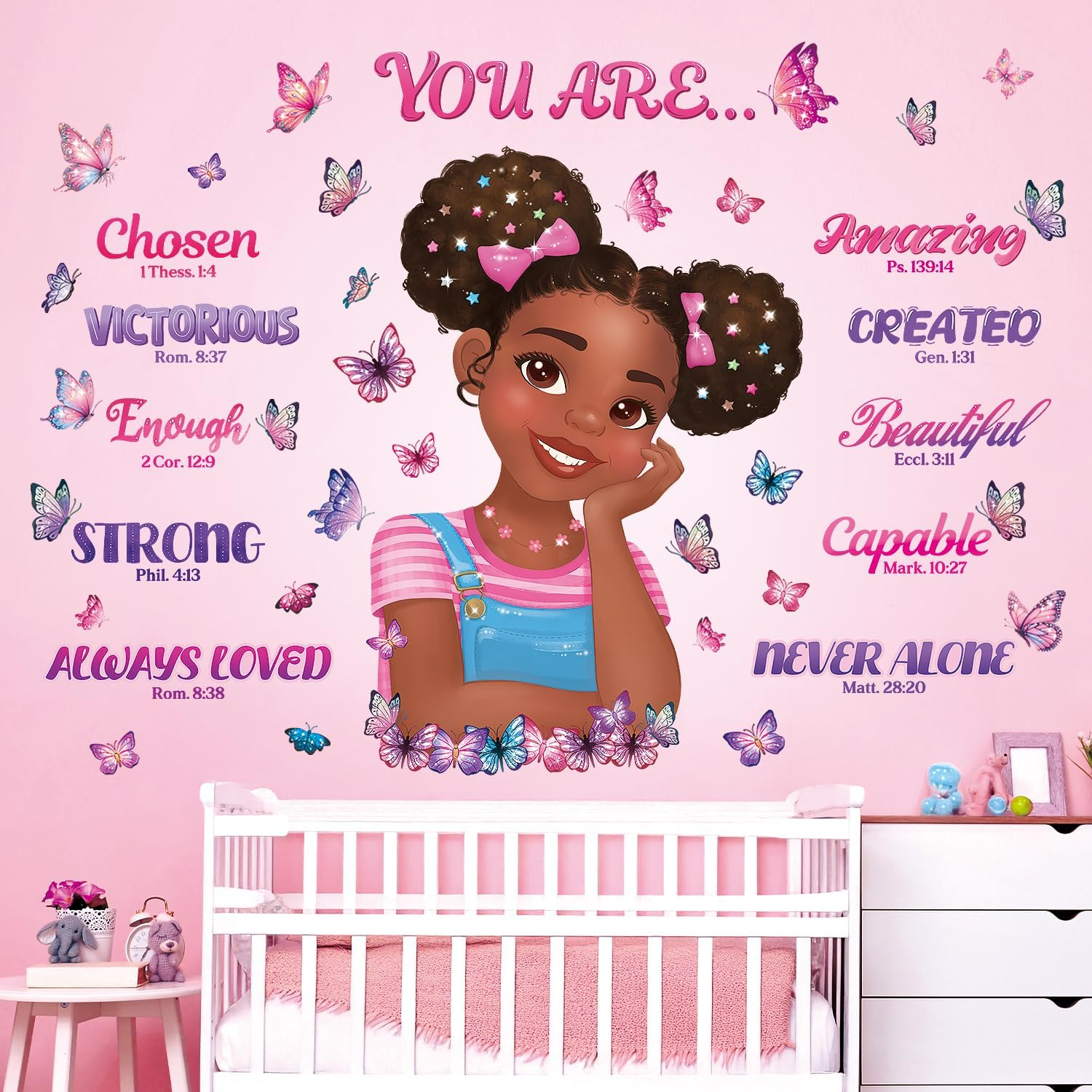 DECOWALL SG2-2502 Black Girl Magic Bible Wall Stickers Decals Inspirational Quotes Verses Decor Pink Bedroom Room Art Decorations Peel and Stick Princess Nursery Butterfly Kids Baby Home image number 4