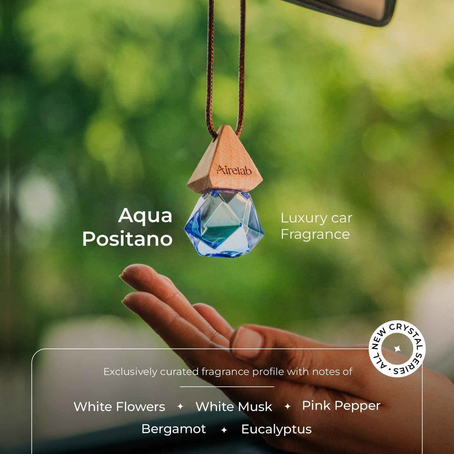 Airelab Car Perfume Diffuser Aqua Positano in Vibrant Blue Crystal Pendant | Premium Seaside Notes 40% Imported Essential Oils | Alcohol-Free, 60-Day Freshness | Eliminates Odors & Dampness image number 5