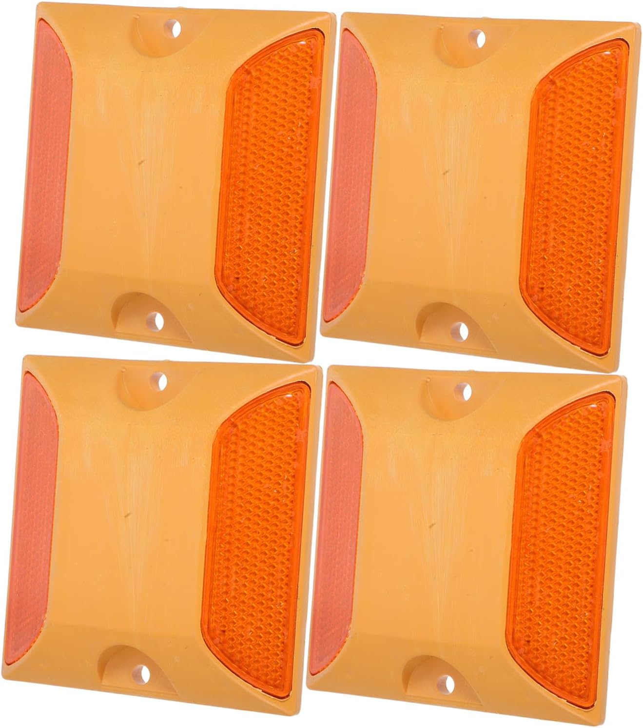 Cabilock 4Pcs Reflective Pavement Markers Yellow Dual-Sided Plastic Road Studs Traffic Reflectors for Driveways Highways and Sidewalks