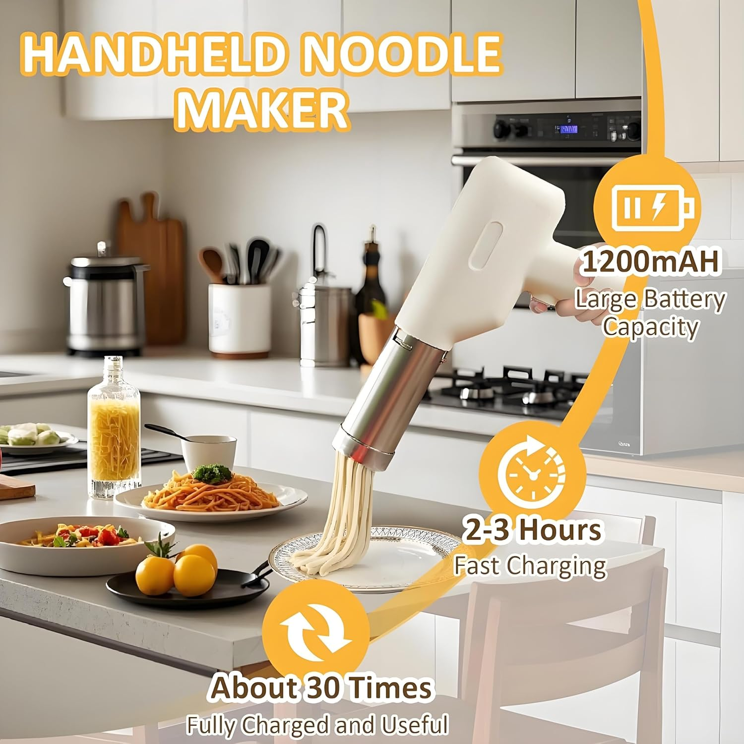 Electric Handheld Pasta Maker Machine Cordless Automatic Noodle Spaghetti Extruder with Dough Roller Press Mixer Attachment for Ramen Homemade Pasta Making DIY Homemade image number 2
