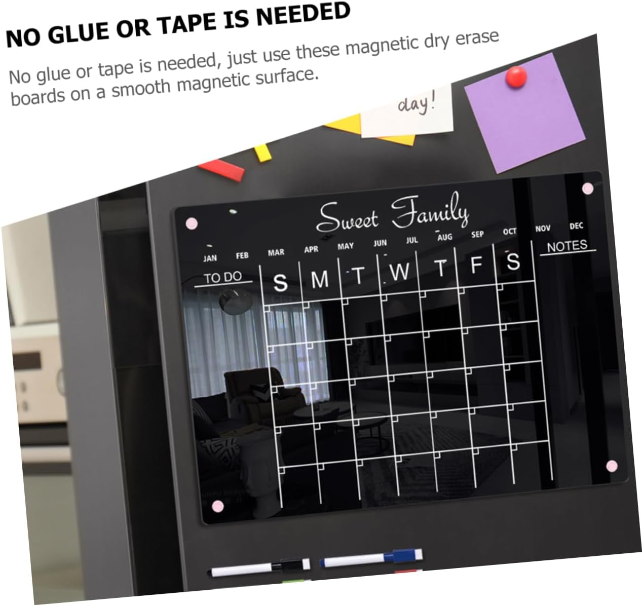 HAPINARY Black Acrylic Magnetic Board Fridge Dry Erase Schedule Planner Magnet Board for Wall Magnetic Message image number 4