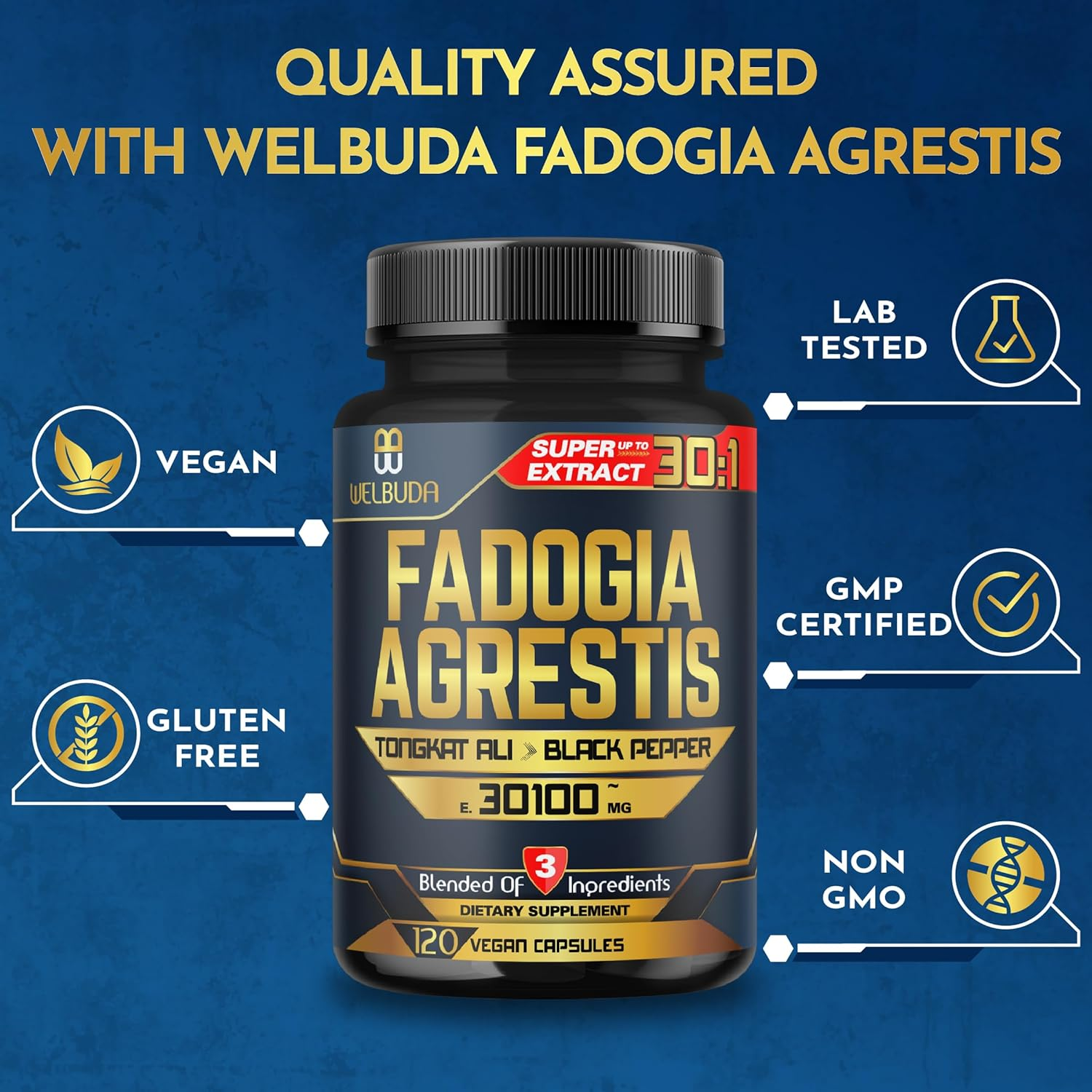 Fadogia Agrestis Supplement - Equivalent to 30100Mg for Muscle Build, Strength, Balance Body, Mood & Immune Support - Black Pepper & Tongkat Ali - 120 Vegan Capsules for 2 Months image number 4