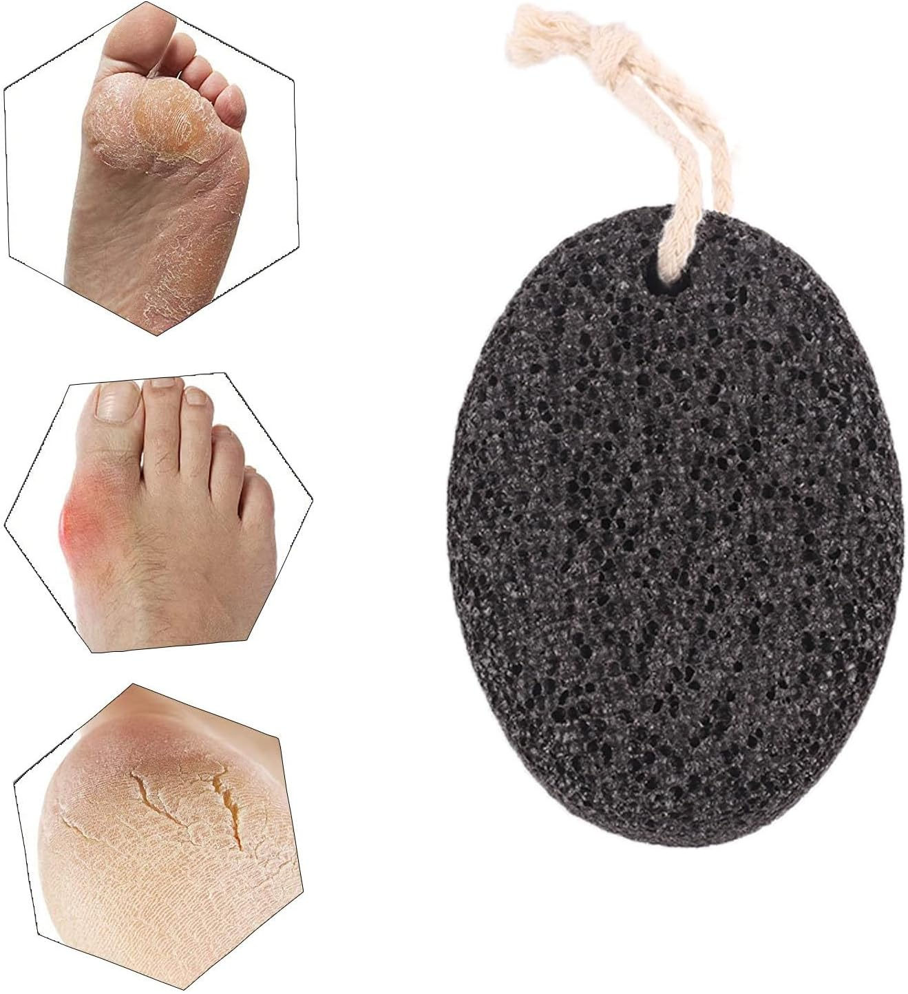Natural Volcanic Pumice Stone for Feet Pumice Cleaning Stone for Sole of the Foot,Edges of the Foot,Toe Seams Deep Clean,Foot Scrubber for Dead Skin Remover (Black, 10 * 7 * 4.5CM) image number 2
