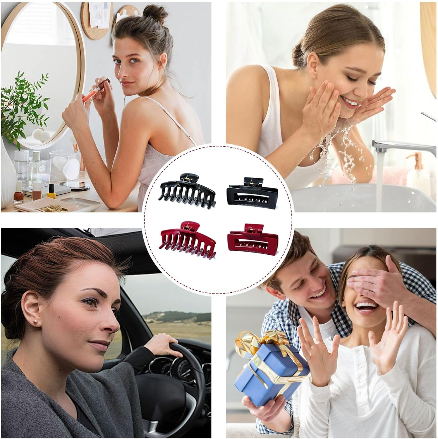 Muorruo 4-Pack Cloud Clip, Flexible Silicone Hair Clips, Non-Slip Large Bendable Clip, Soft Hair Clips for Thin and Thick Hair, Non-Removable Hair Clip (Wine Red) image number 6