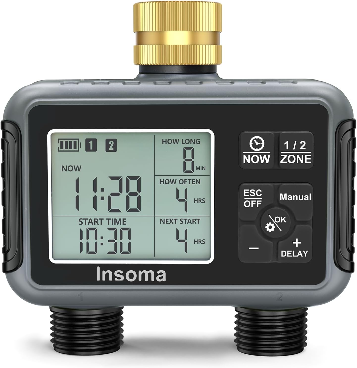 Water Timer with Brass Inlet & Outlet for Outdoor Garden Hose, Hose Timer with Rain Delay/Manual Mode, Automatic Drip Irrigation Controller System for Lawn Yard Garden Watering