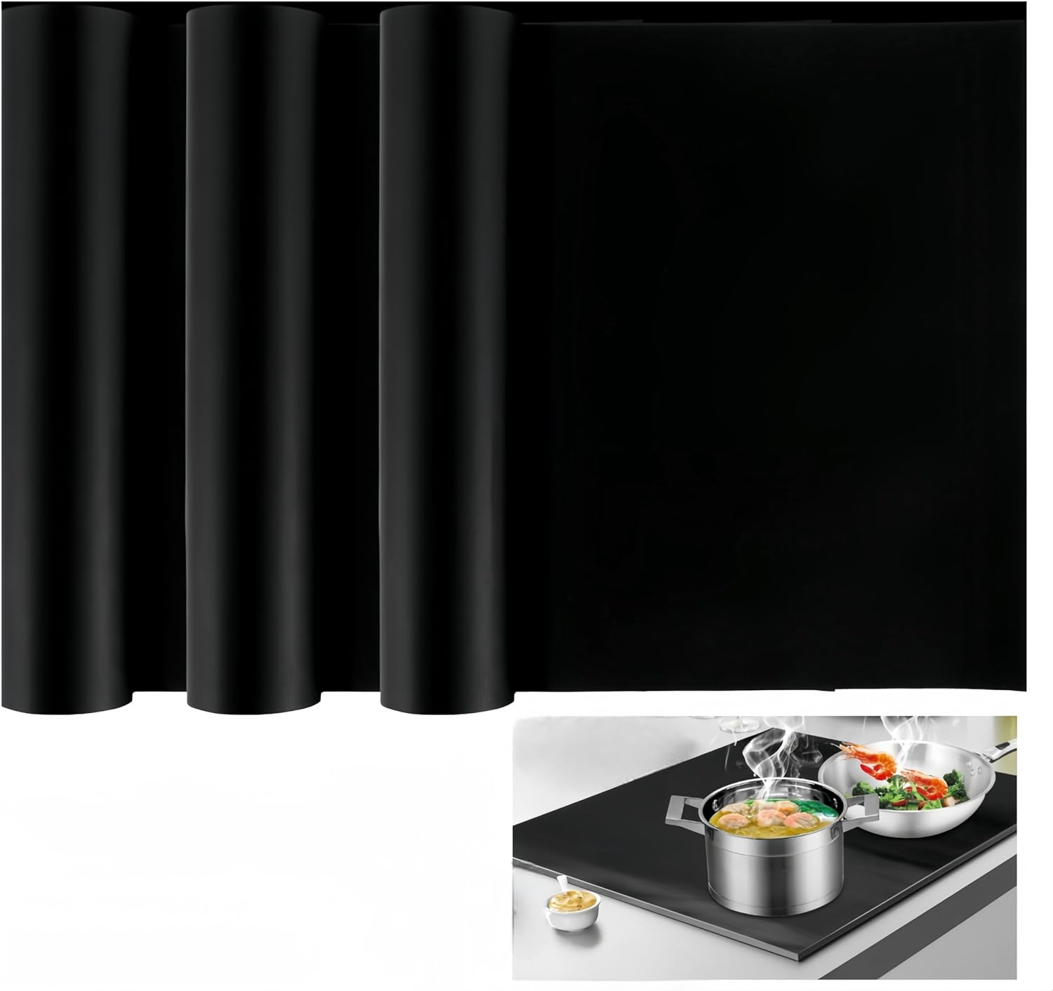 3 Pcs Oven Liners,40 X 60 Cm Non Stick Oven Mats, Thick Duty Teflon Induction Cooker Protector Mat, Easy to Clean Grill Mat, for Bottom of Electric Oven Gas Oven Toaster Oven Microwave Stove Grill