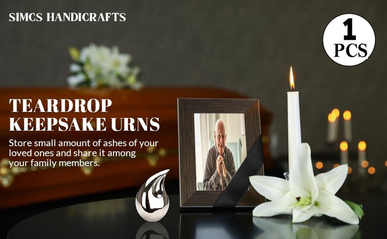 1 Pcs Unique Silver Teardrop Small Keepsake Cremation Urns for Human Ashes Adult for Both Male and Female, Mom Dad Son Women Men Mini Urns,Funeral Small Earns for Ashes with Velvet Bags 3 Inch Size image number 1