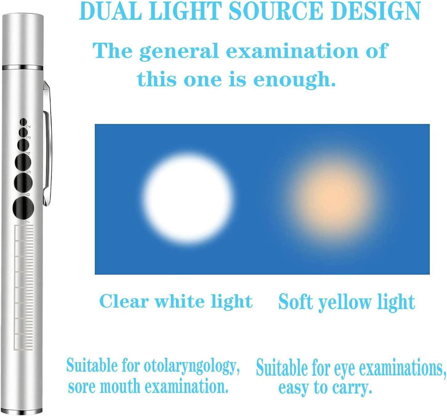 YUENTOEN Pen Light,Usb Rechargeable LED Flashlight with Pupil Gauge Stainless Steel Clip Dual Light Source for Home and Outdoor(Silver) image number 4