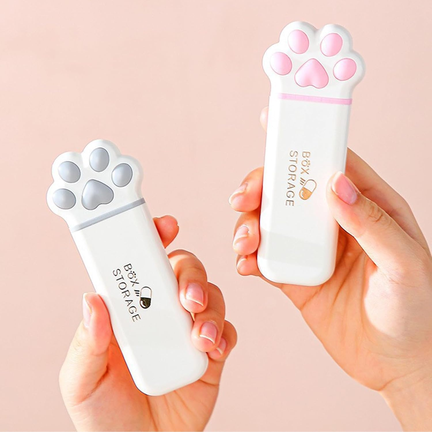 Daily Pill Organiser Box, Cute Cat Paw, 3 Compartments Pill Holder Container, Small Portable Pill Case for Travel Pocket Purse, Kawaii Gift (Pink) - Grey image number 7