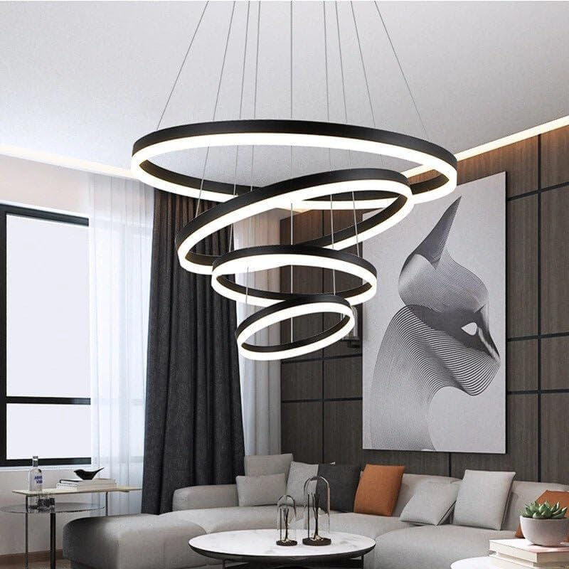 BAMDECOR Modern LED Chandelier, Dimmable Pendant Light with Remote Control Rings round Ceiling Lighting Fixture 3 Color Temperatures Contemporary Chandeliers (4 Rings-Black) image number 2