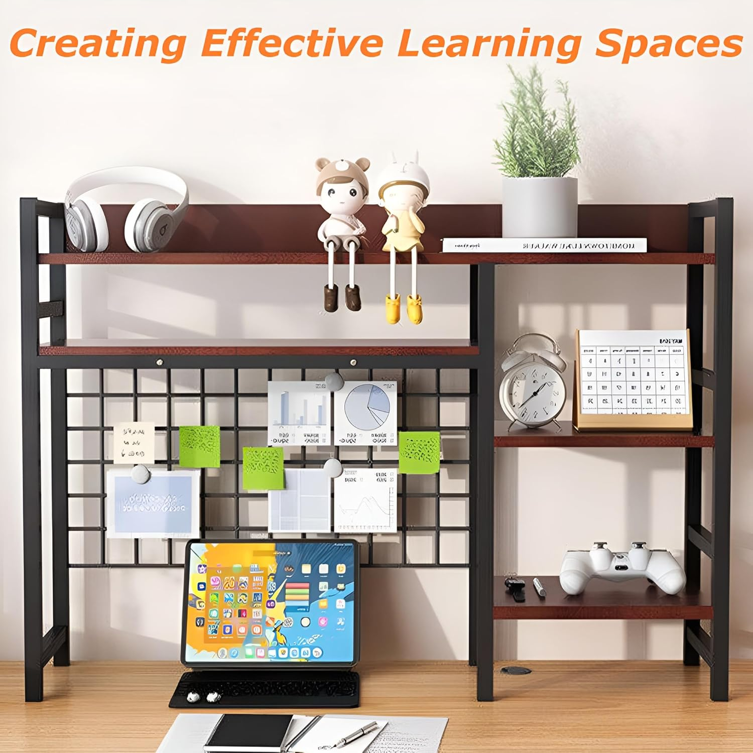 3 Tier Desktop Shelf,Bookcase Organizer,Storage Compartments,Countertop Hutch Bookshelf,Wood Countertop Bookshelf,For Desktop, Living Room, Bedroom, Office