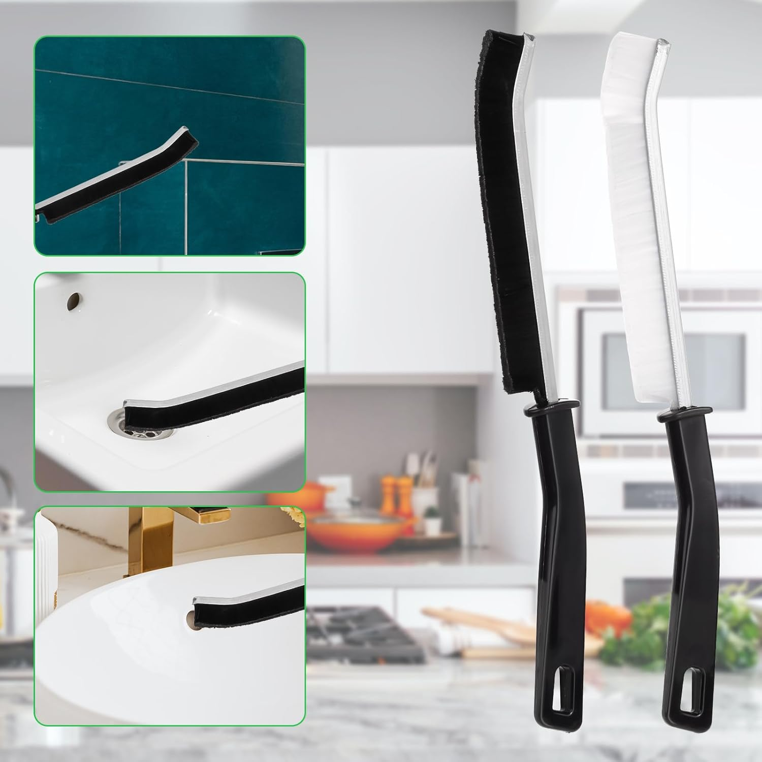 2Pcs Gap Cleaning Brush, Hard Bristle Crevice Cleaning Brush Tool Reusable Cleaner Scrub Brush Multifunctional Bristled Cleaning Brush for Household Kitchen Bathroom Cleaning (Black & White) image number 6