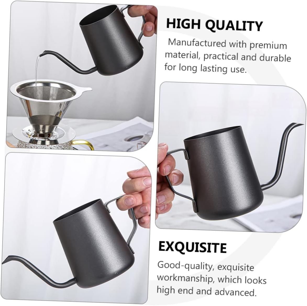 Hoement Stainless Steel Pot Espresso Pot Home Supply Hand Brew Coffee Maker Long Spout for Coffee Kettle and Daily Use - Black image number 2