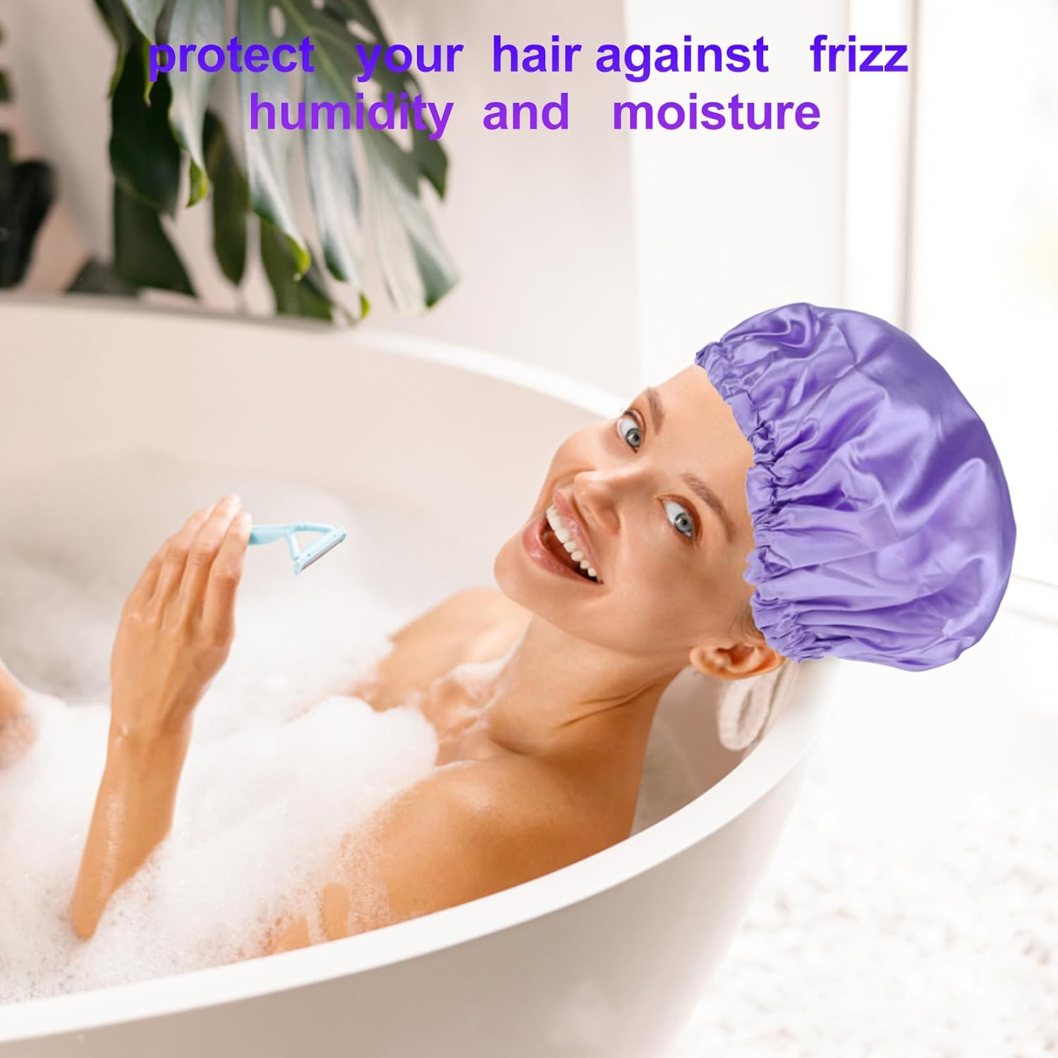 Prasacco Large Shower Caps for Women, Waterproof Shower Cap Double Layers Bath Caps Reusable Hair Cap Washable Elastic Shower Bonnet Bath Hair Hat for Long Hair Braids image number 5