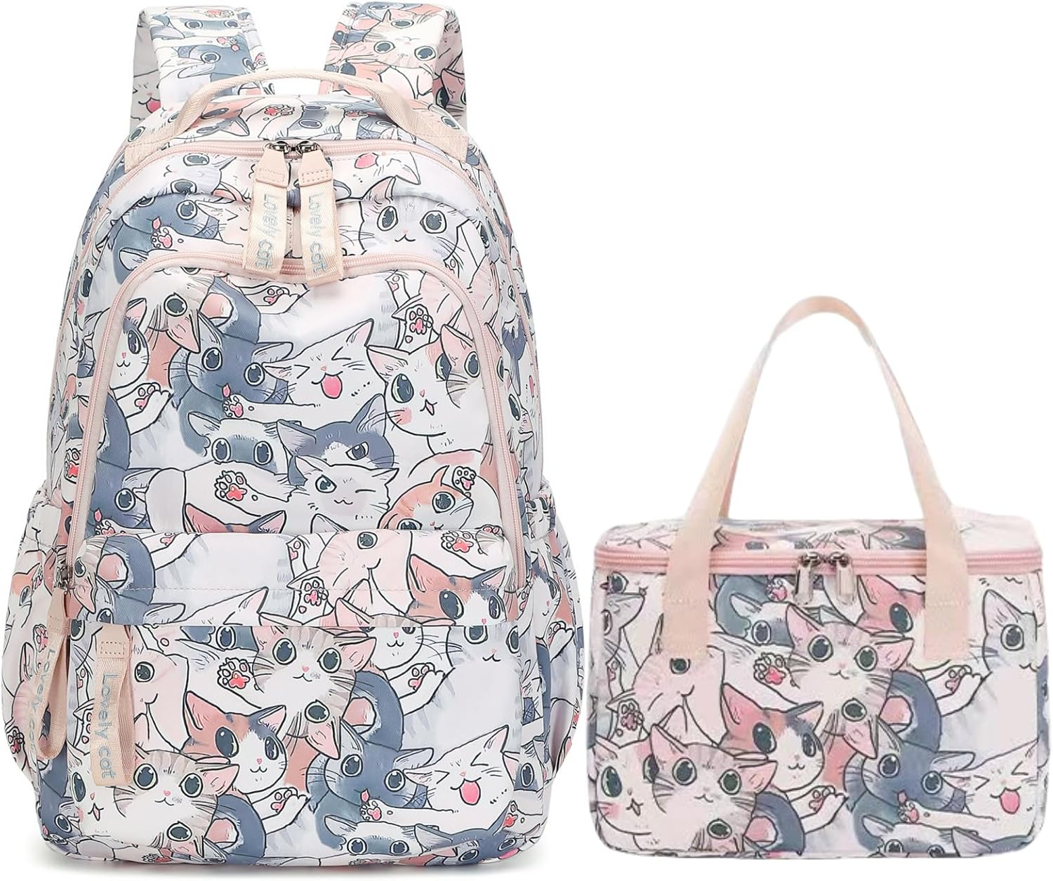 2Pcs Backpacks for Girls Cute Cat Girls Bookbag Set for School image number 2