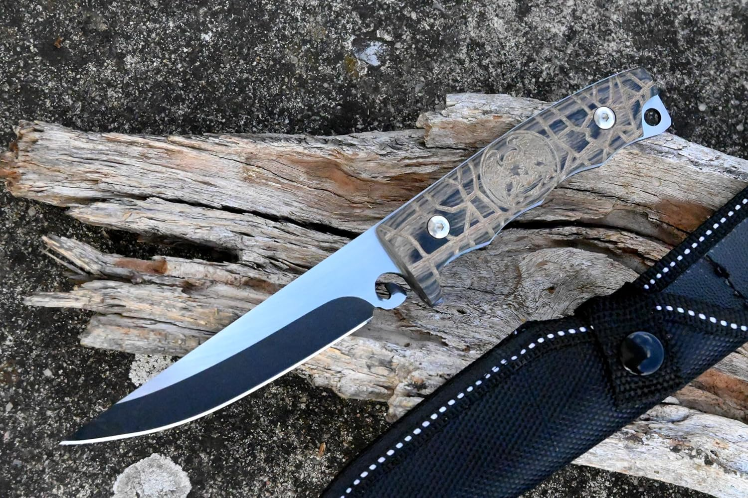 Skinning Knife - D2 Steel Fixed Blade Knife with Sheath - Outdoor Full Tang Knife - Camping Knife - Camp Knife image number 2