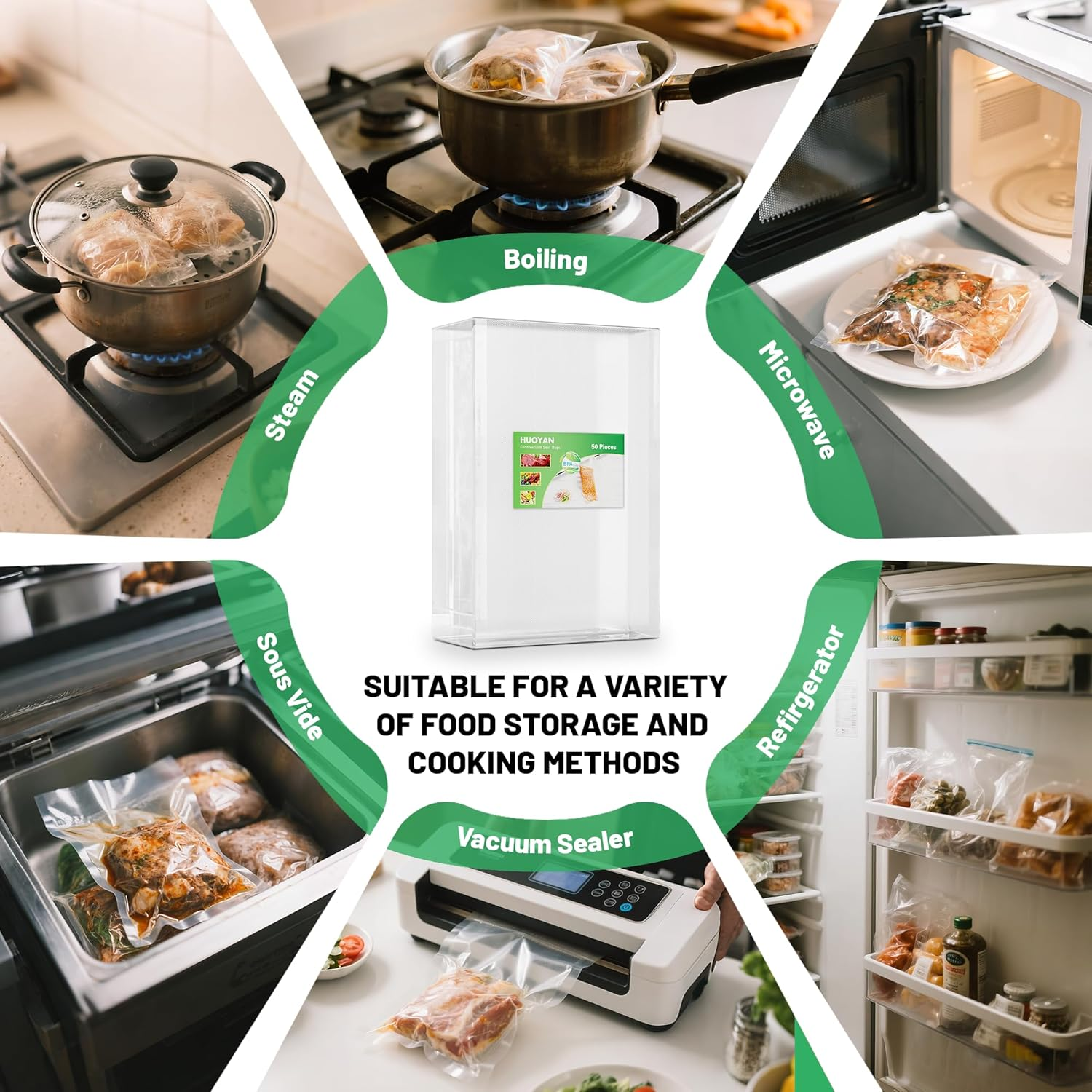 50Pcs Vacuum Sealer Bags for Food 20X30Cm Vacuum Seal Freezer Bags Pre-Cut Commercial Grade Vac Seal Meal Bags for Food Saver Storage, Meal Prep or Sous Vide image number 2