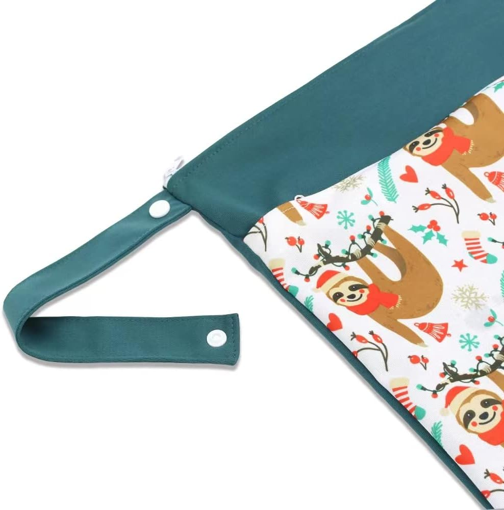 2 Pack Wet Dry Bags for Baby Cloth Diapers&Breast Pump Parts, Waterproof Reusable Wet Bag with Two Zippered Pockets & Handle, Beach Pool Gym Bag Stroller Yoga Toiletries Daycare Organizer for Swimsuit image number 4