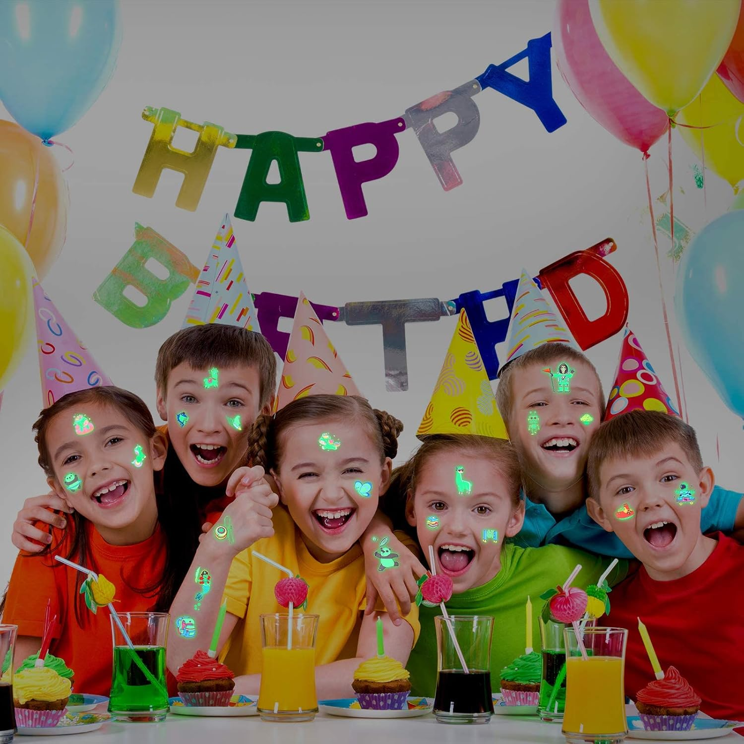 FLAFARY Crystals Face Gems Glitter Jewels, 400 PCS Glow in the Dark Temporary Tattoos for Kids Eyes Body Paint Stickers, Halloween Carnival Festival Party