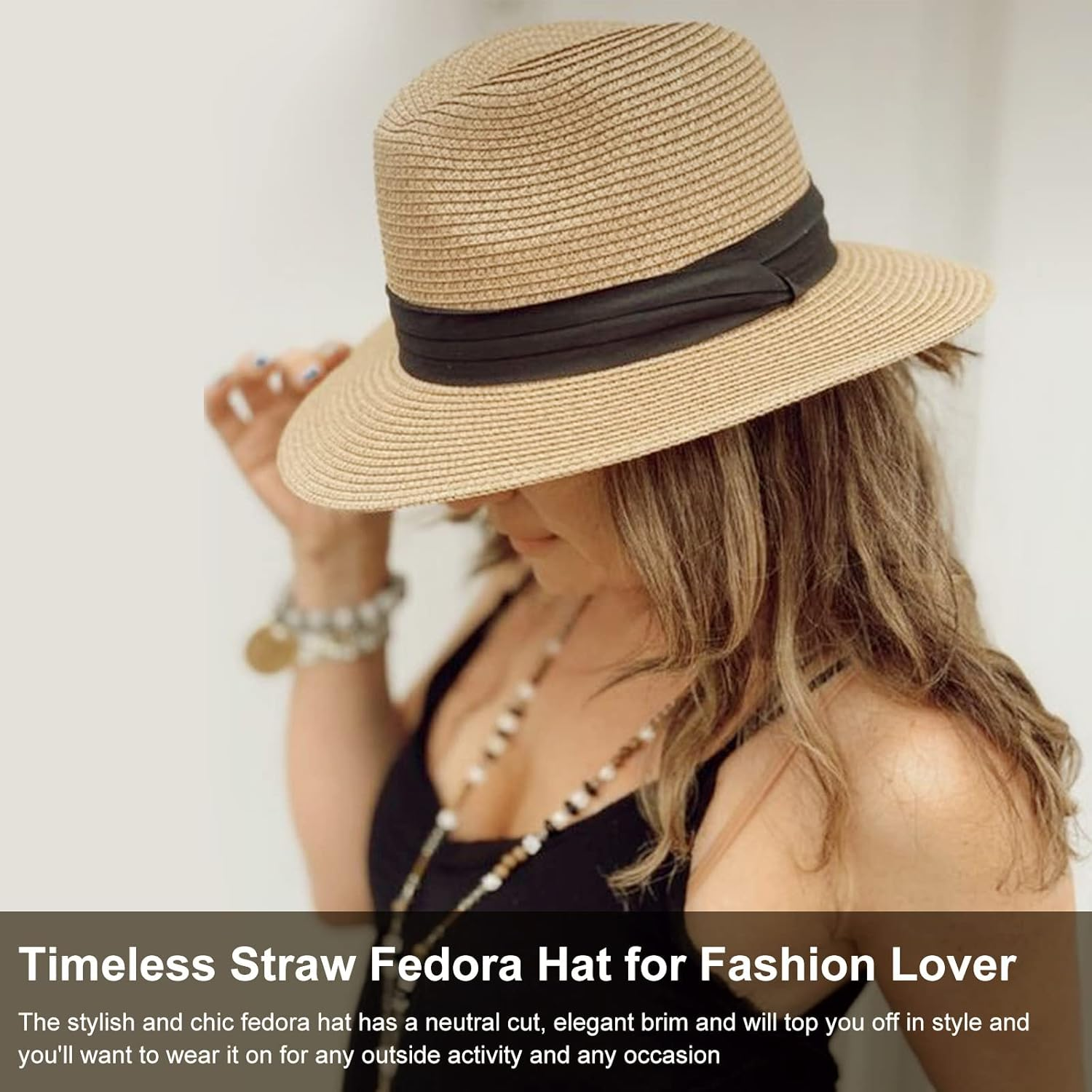 DRESHOW Womens Big Bowknot Straw Hat Floppy Foldable Roll up Beach Cap Sun Hat UPF 50+ image number 1