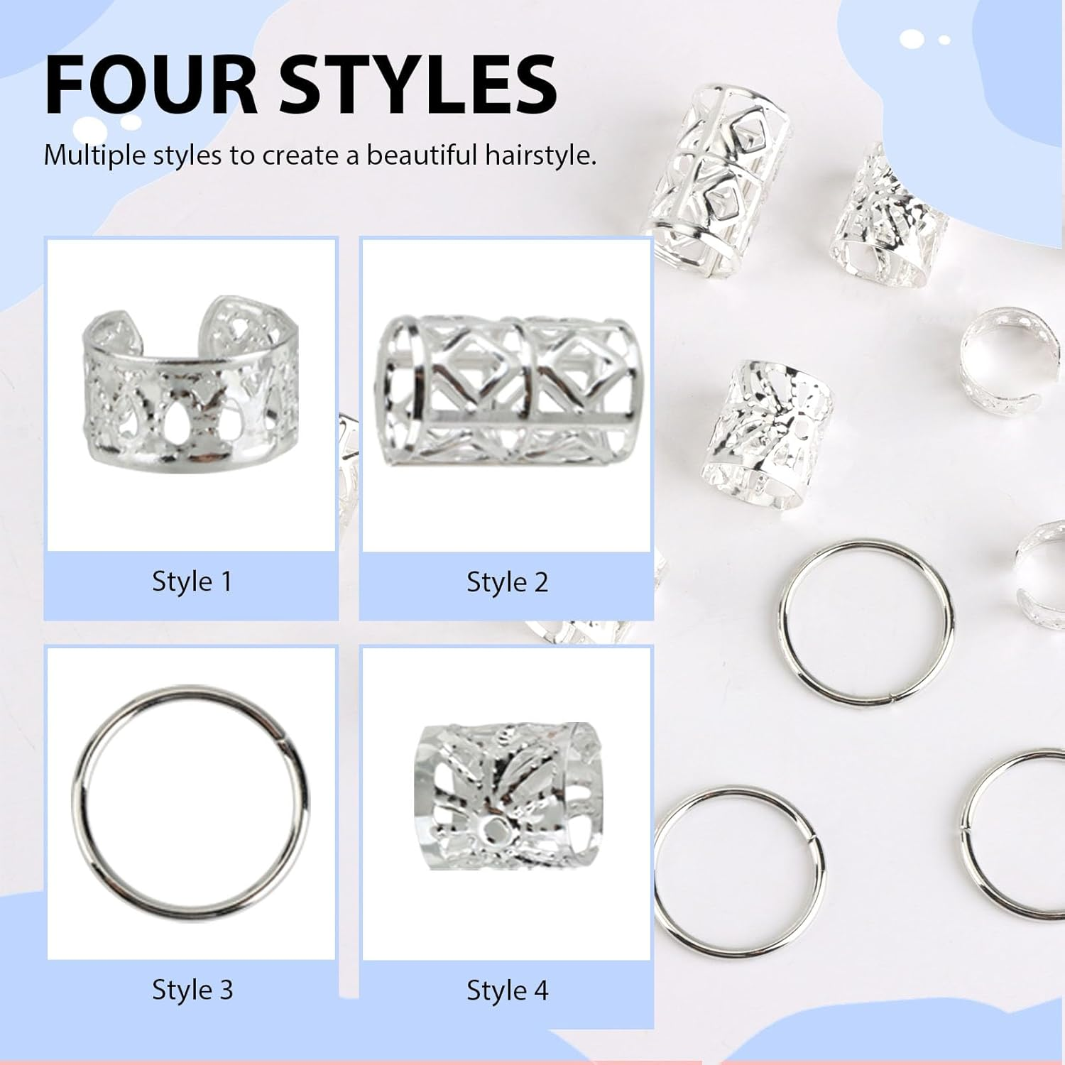 Pack of 80 Silver Dreadlocks Jewellery Viking Hair Accessories, Cuff Clips for Dreadlock Accessories, Adjustable Cuffs, Hair Beads, Hair Spirals, for Dreadlocks for Men, Women, Girls and Boys Braids image number 4