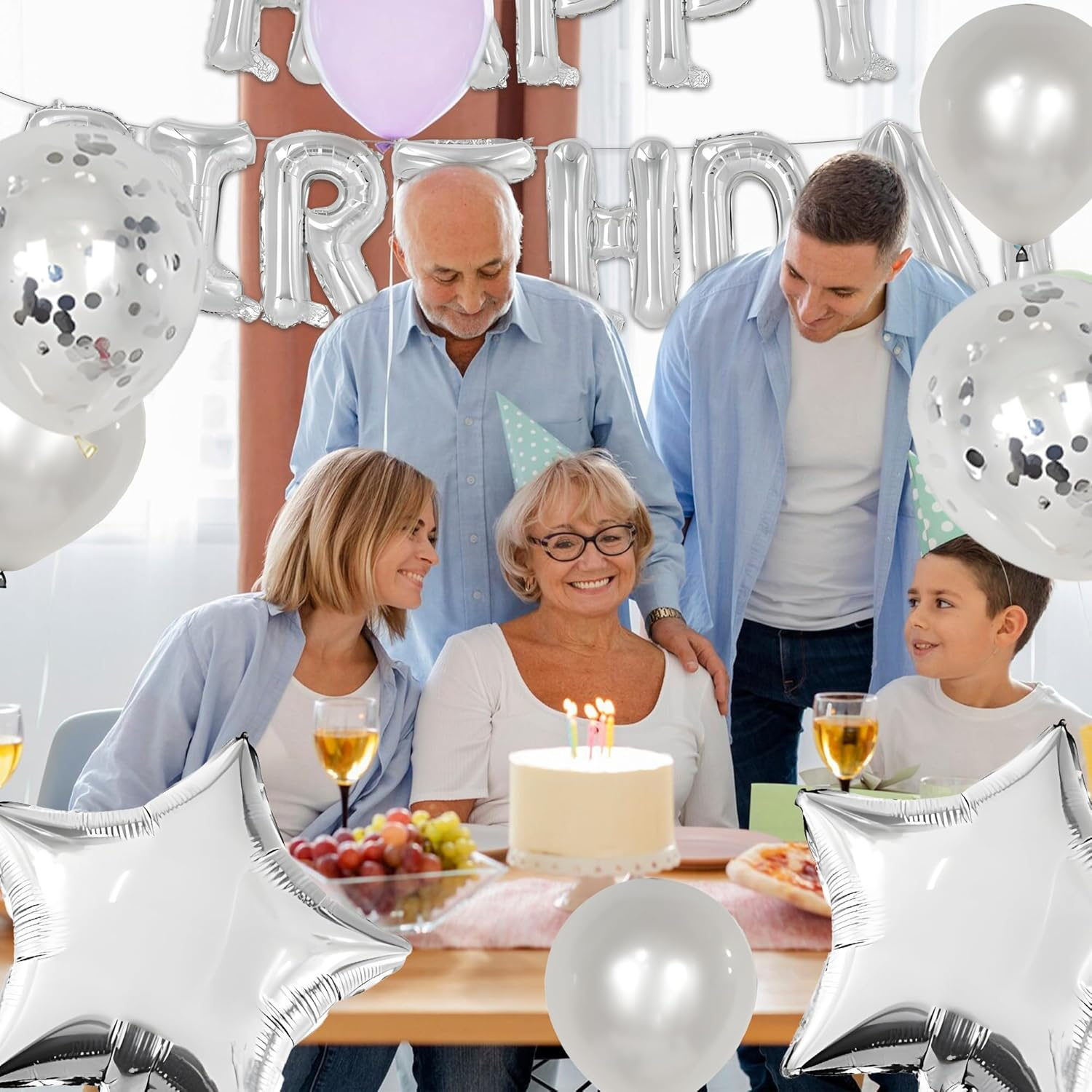 Silver Happy Birthday Balloons Banner - 16 Inch Reusable Mylar Foil Letters Sign for Kids, Adults, Boys & Girls Birthday Party Decorations - Indoor & Outdoor Gold Balloons & Happy Birthday Sign image number 4