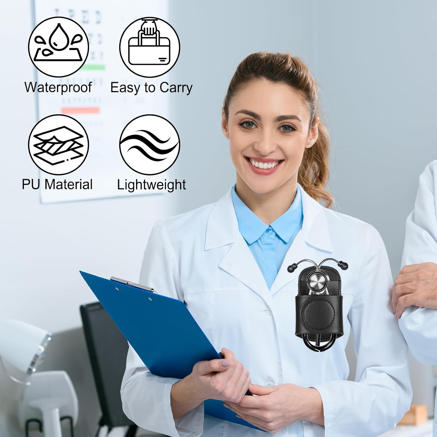 Leather Stethoscope Holder Hip,Black PU Leather Lightweight Universal Clip-On Stethoscope Hip Holder, Universal for Physicians and Nurses image number 6