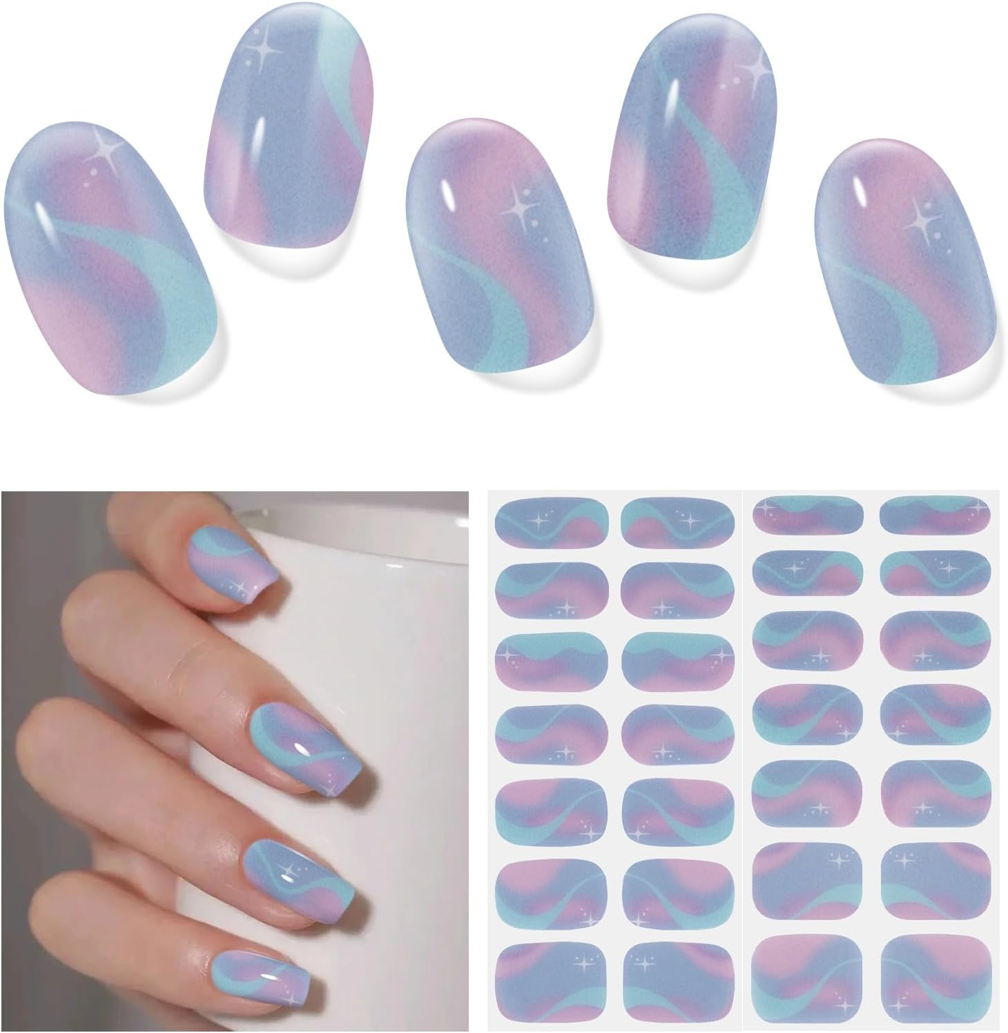 DUKASOU Semi Cured Gel Nail Strips,28 Pcs Gel Nail Stickers UV Light/Led Lamp Required,Long Lasting Nails Art Stickers, Easy to Apply (Relief Butterfly)