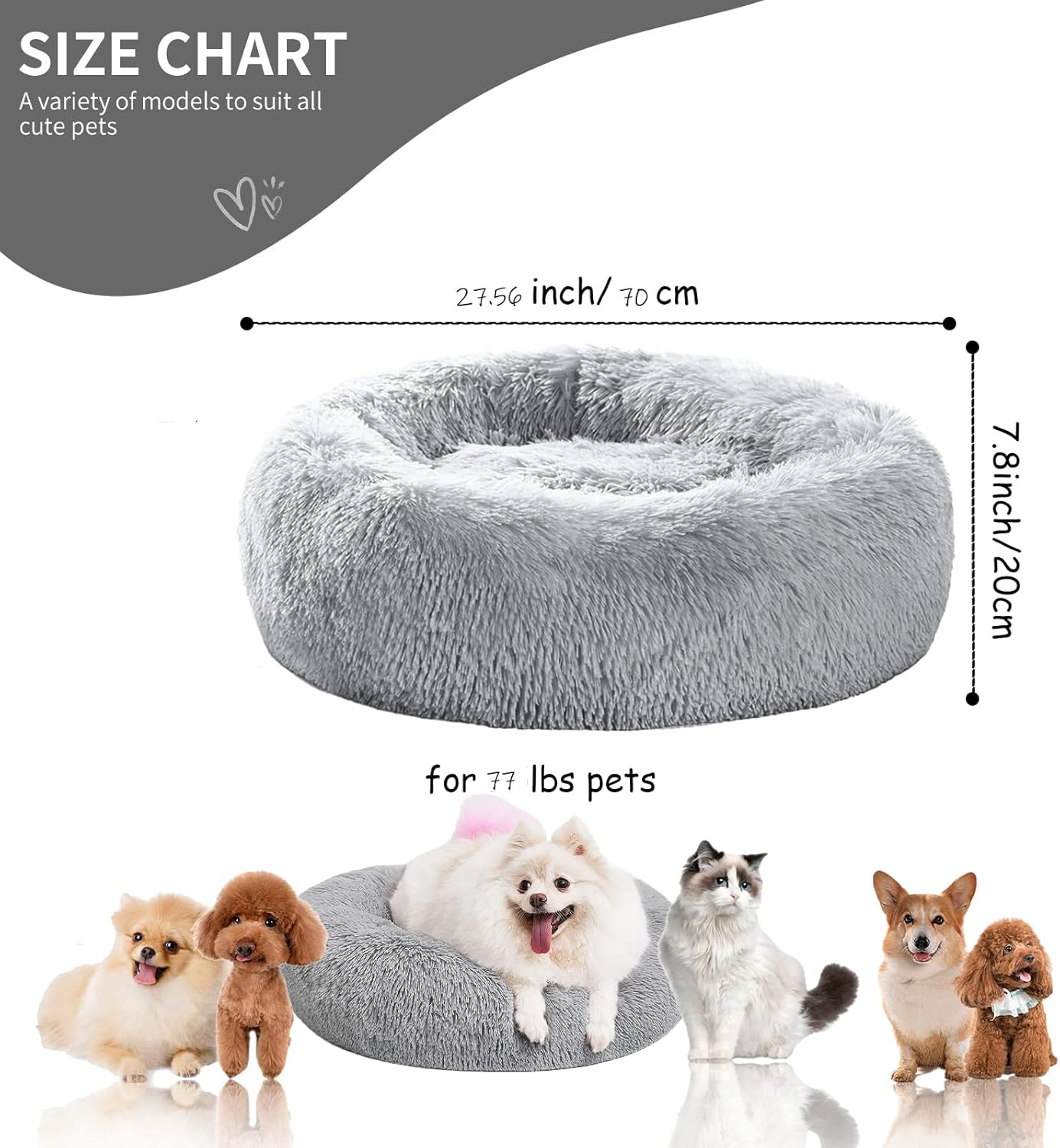 Calming Dog Bed, Cat Bed Pet Bed Pet Mat round Fluffy Soft Non-Slip Pet Bed for Indoor Machine Washable Donut Self Warming Calming Pet Nest for Small Dogs Kittens,Dog Nest (D60Cm, Light Grey) image number 4