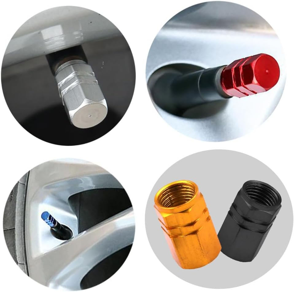 Valve Stem Caps 20 Pcs, Tire Valve Caps Valve Stem Caps, Hexagon Shape, for Motorbike, Car, Bike, Trucks, Bicycle for Prevent Air Leakage(Blue, Silver, Red, Gold, Black)