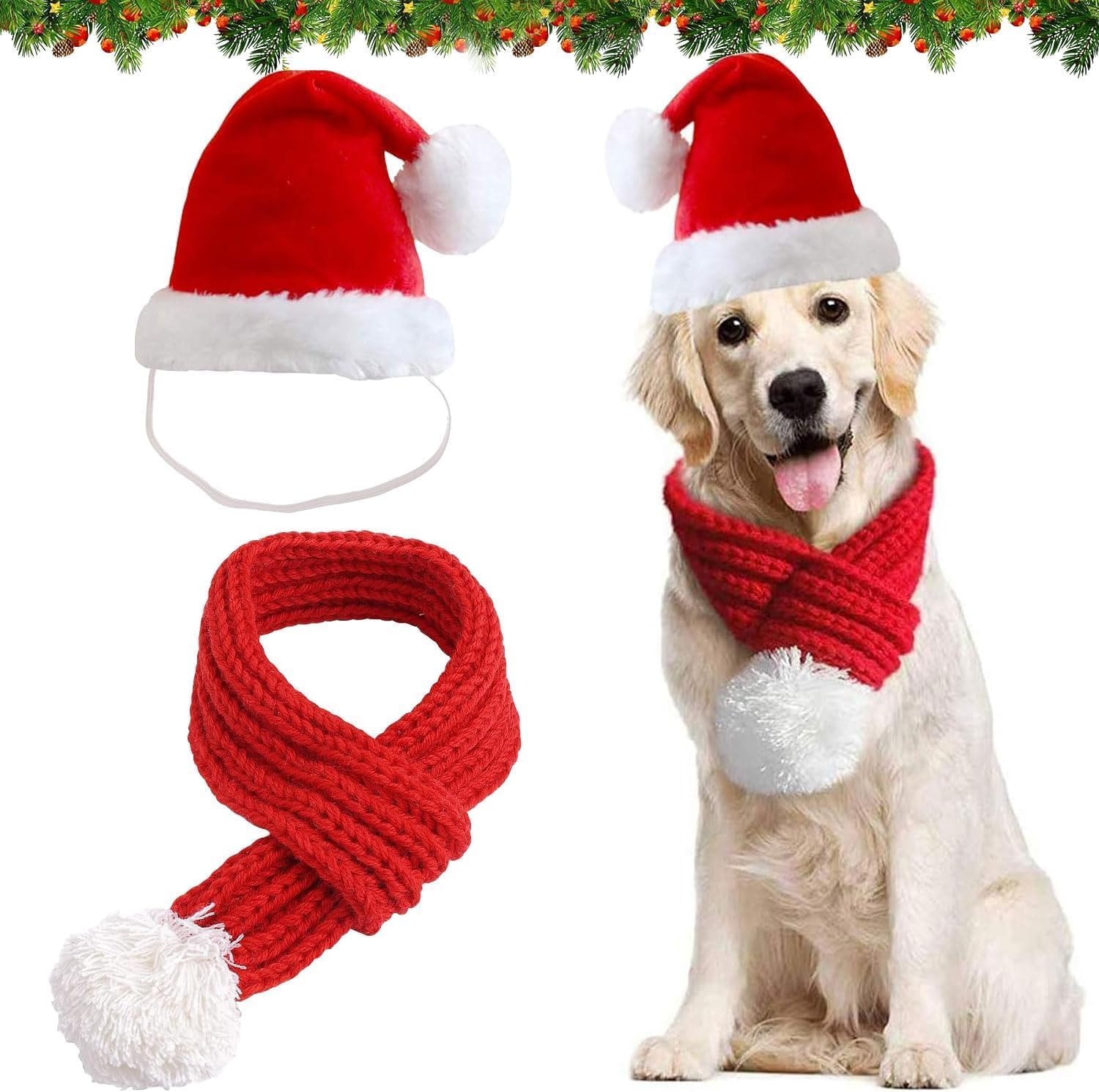 Christmas Hat Dog, Cats and Dogs Christmas Costume, Pet Scarf, Christmas Hat and Scarf for Dogs, Cats, Pet Costume Christmas Clothing, Pet Christmas Outfit Gift image number 3