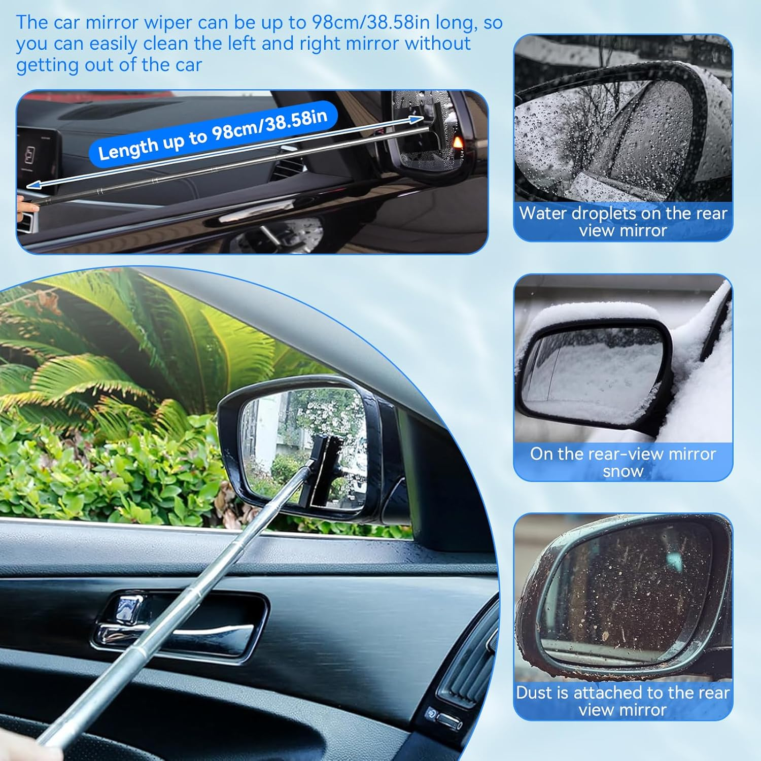 2PCS Retractable Rear View Mirror Wiper, Extendable Squeegee for Car Side Mirrors Rearview Wiper Wing Mirror, Cleaner Windshield Cleaning Tool Rainy, Car Exterior Care Supplies Wipers Blade (Black) - Pink image number 7