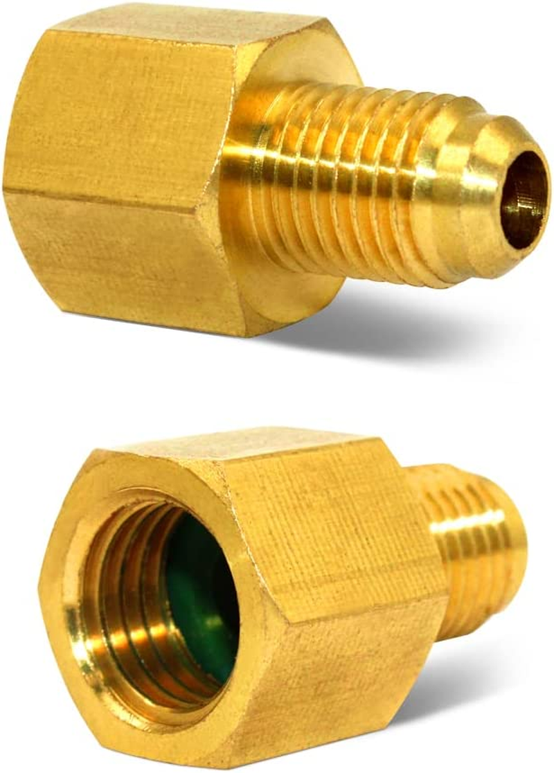 Sourceton 6 Pieces R134A Adapters, 6015 Brass Refrigerant Tank Adapter 1/2 in Female to 1/4 in Male Flare and 6014 Vacuum Pump Adapter 1/4 in Flare Female to 1/2 in Male image number 4