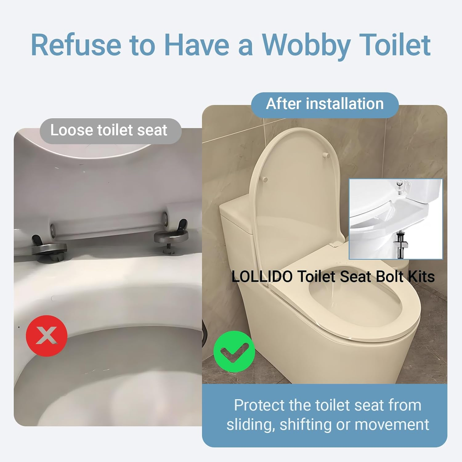 LOLLIDO 4PCS Toilet Seat Fastener Bolt Kit - Heavy Duty Toilet Seat Bolt Kit, New Universal Toilet Seat Screw Replacement - Nut Screw for Easy Installation, Maintenance of Toilet Seats image number 6