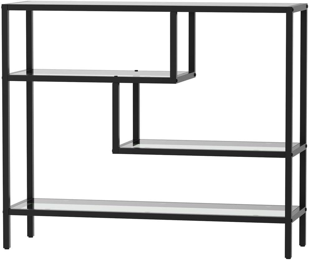 Oikiture Console Table Tempered Glass Sofa Table Hall Side Entry 4 Shelves Black image number 4