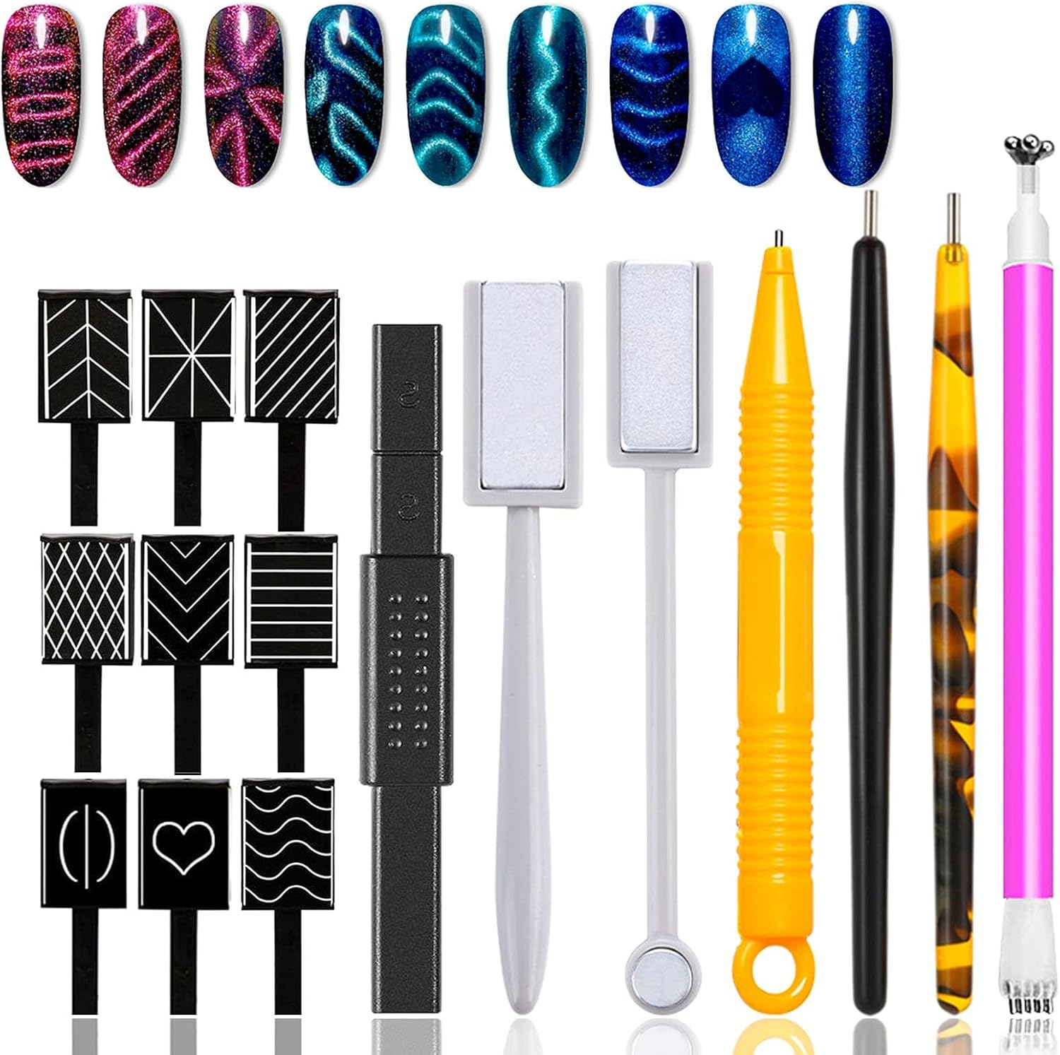 16 Pcs Nail Magnet Tool Set Magnet Plate Wand Board Magnetic Pen Stripe Nail Magnet Double Ended Magnet Wand Magnet Stick for Cat Eye Gel Polish Nail Art image number 3