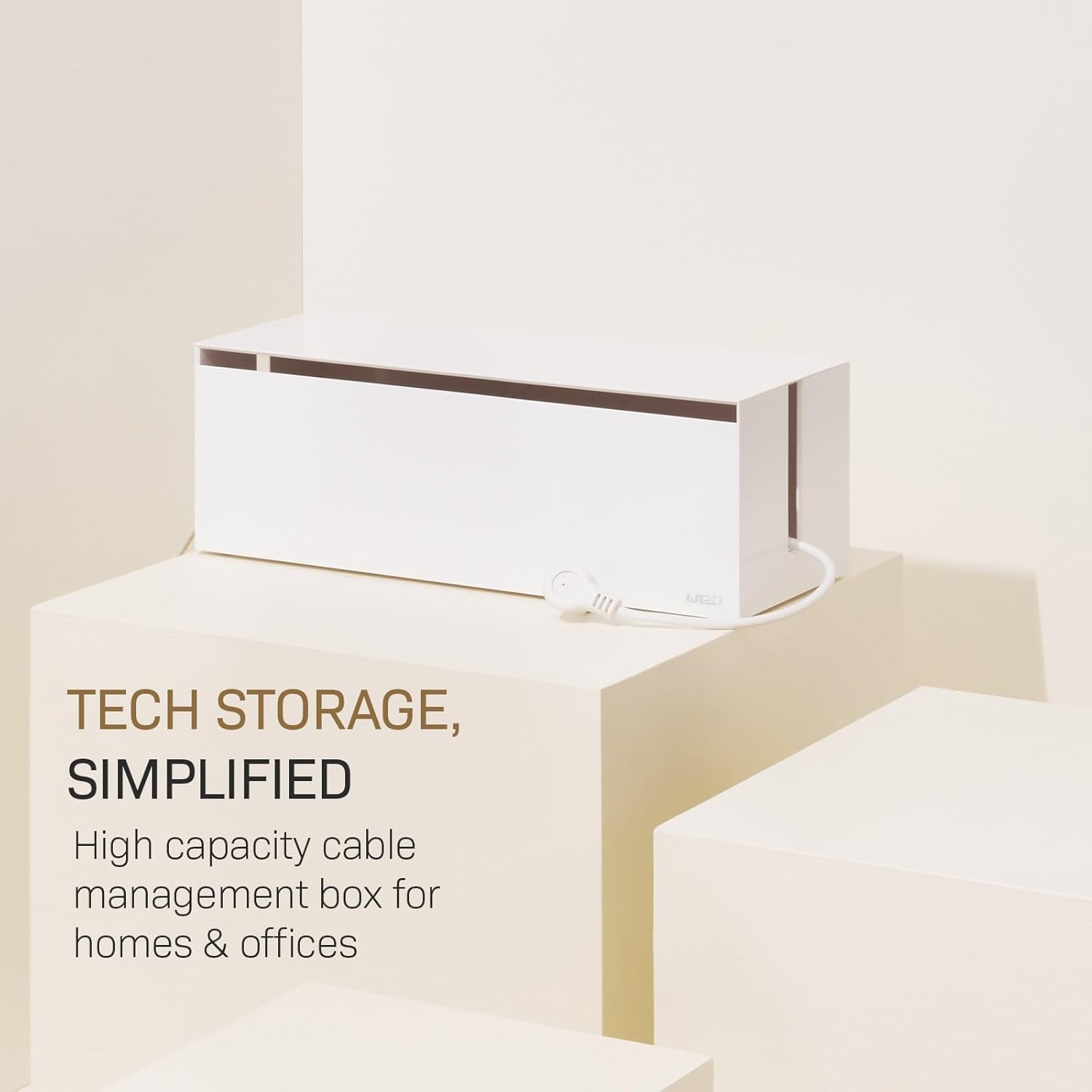 YAMAZAKI Home 2707 Cable Box-Outlet Cord Storage Organizer, Cover Protector, One Size, White image number 4