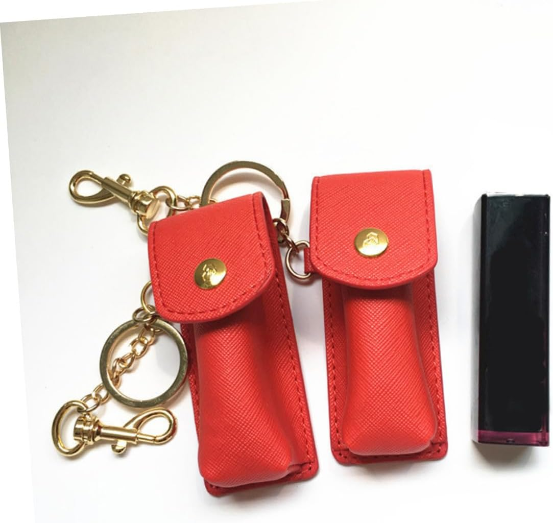 2Pcs Keychain Lip Gloss Leather Keychain Lipstick Holder Travel Lipstick Holder Balm Lip Bag Empty Bottle Keychain Lipstick Bag Toiletry Bags for Traveling Lipstick Tube