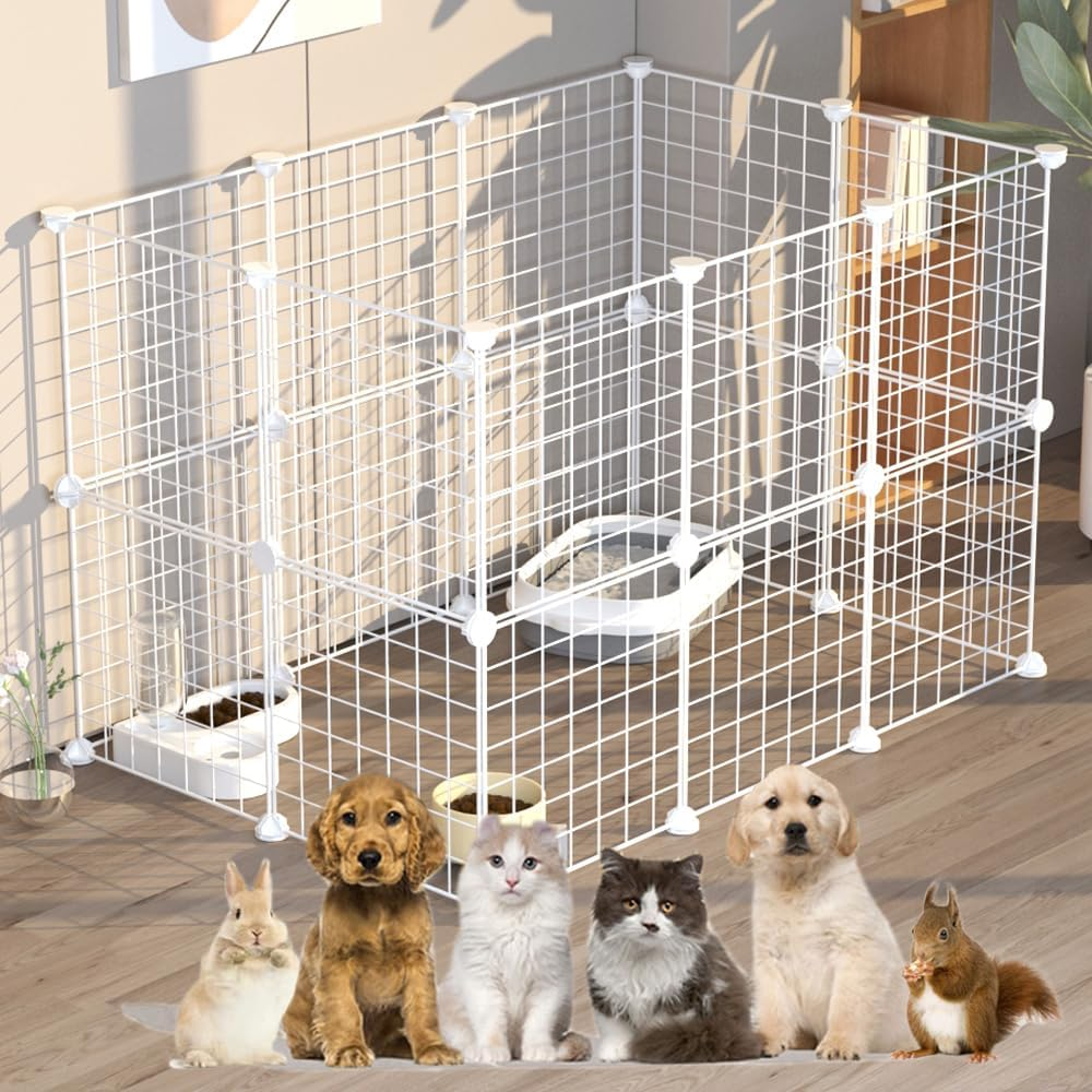 Ricjurzzty Pet Playpen,Portable Metal Wire Mesh XXS Size 30Cm(11.8In),Small Animal DIY Pen Cage Yard Fence,Outdoor & Indoor for Kitty,Puppy,Rabbit Hedgehog,Guinea Pig,Chinchilla (20 Panels, Black)