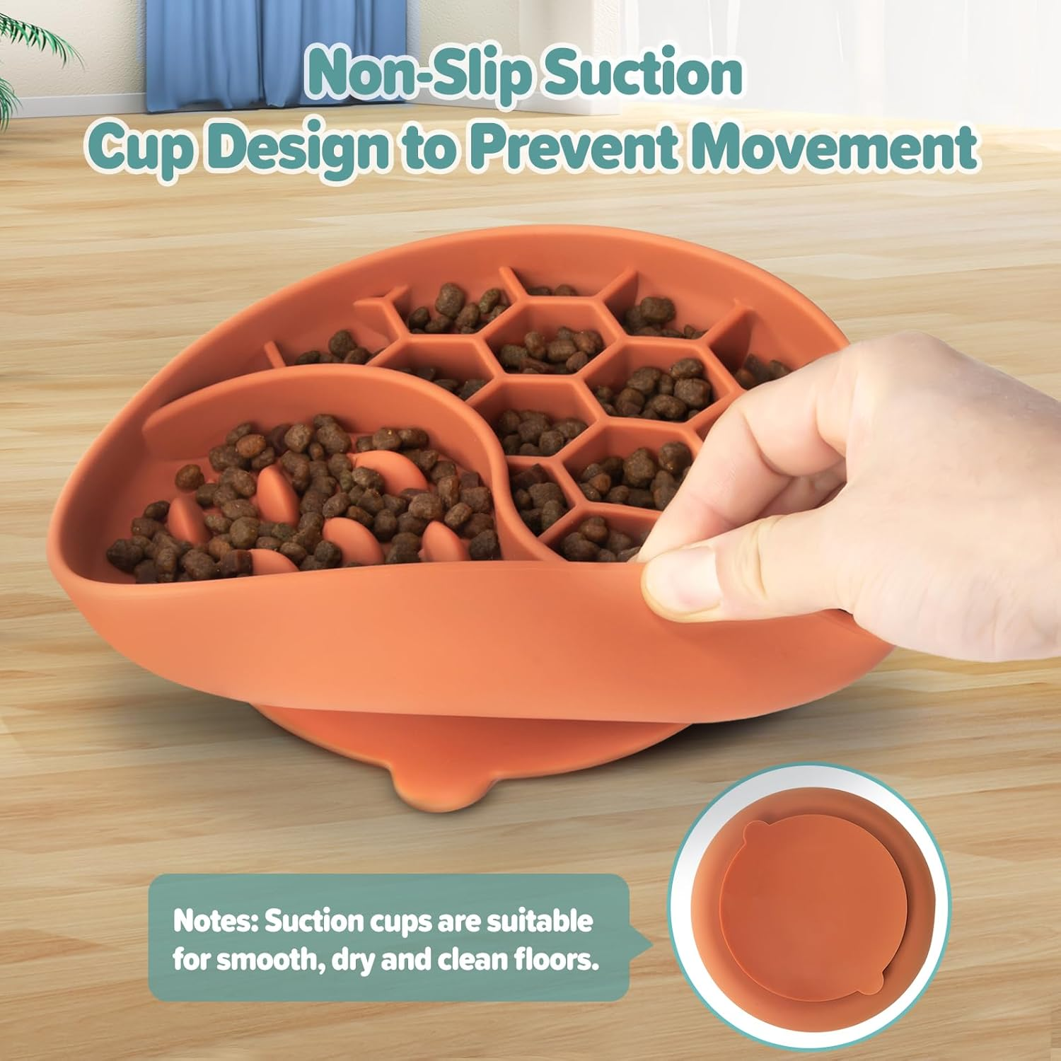 Slow Feeder Dog Bowls, Silicone Pet Food Bowls with Suction Cups, Non-Slip Dog Feeding Slow down Pet Eating Speed for Fast Eaters, Anxiety Relief & Fun Added (Orange) - Brown image number 6