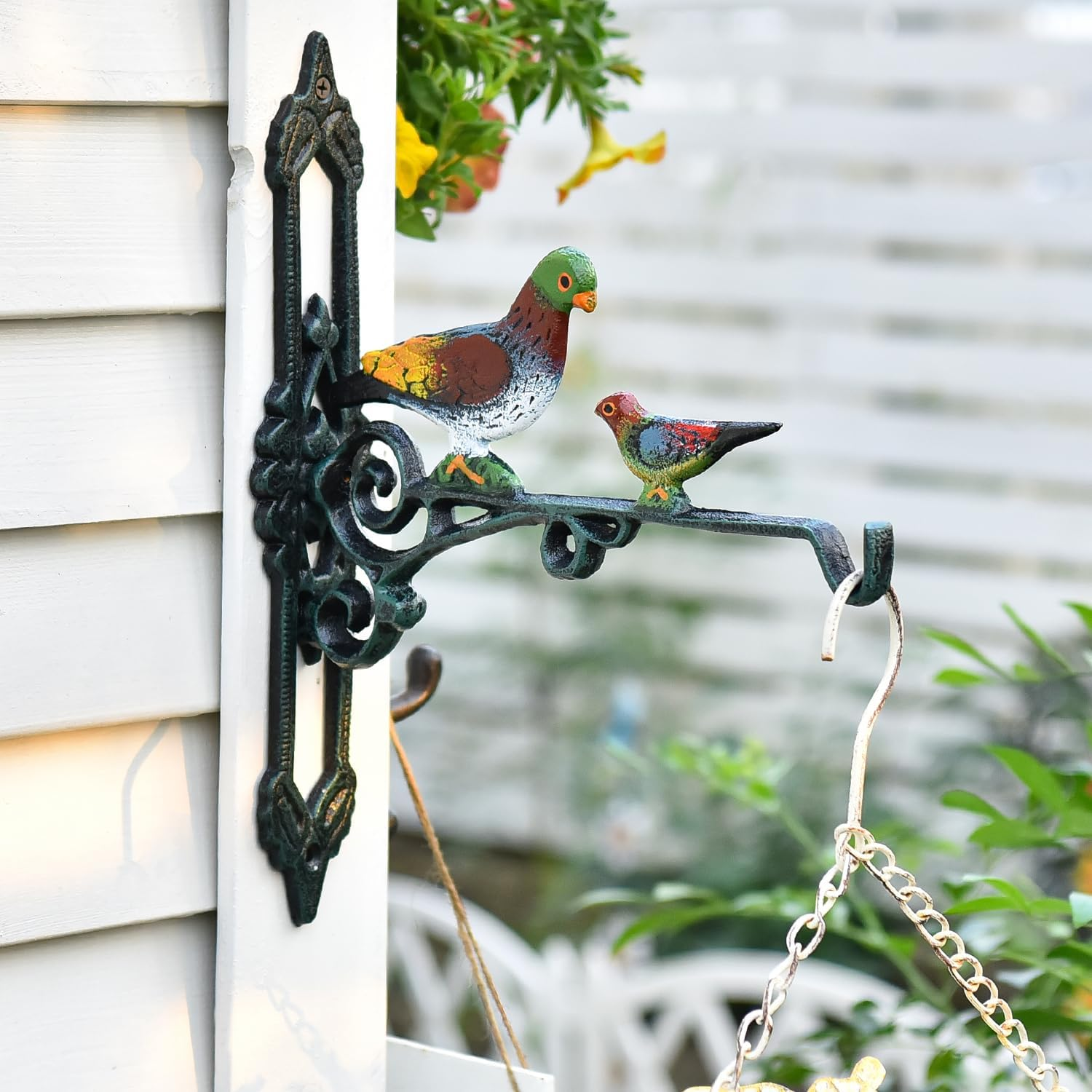 Sungmor Cast Iron Hanging Plant Bracket, 2 Pack Heavy Duty Hanging Basket Brackets, 10" Deep Outdoor Wall Plant Hangers, Decorative Garden Hooks for Flower Basket Bird Feeder Wind Chime Solar Light