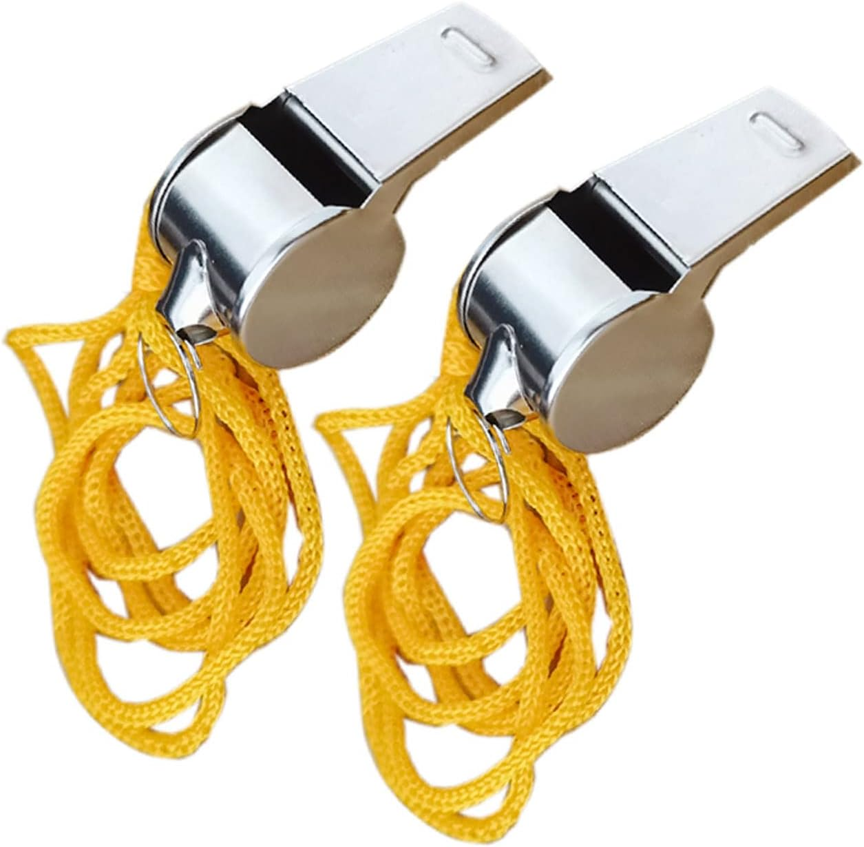 Medsuo 2Pcs Stainless Steel Sports Whistles with Lanyard, Loud Crisp Sound Whistle for Sports Lifeguards Survival Emergency Training image number 4