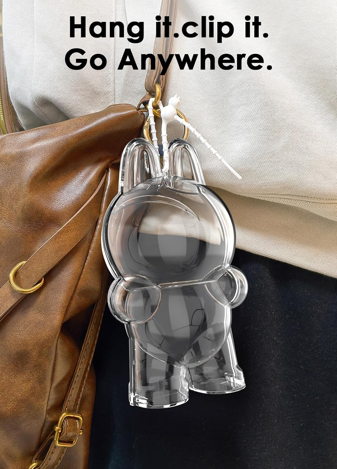 Protective Case Compatible with Standing Figure(Macaron to 3.0) - Clear Collector Storage Box with Silicone Strap,Dustproof Scratch-Resistant Portable Hanging Case for Standing(Figure Not Included)