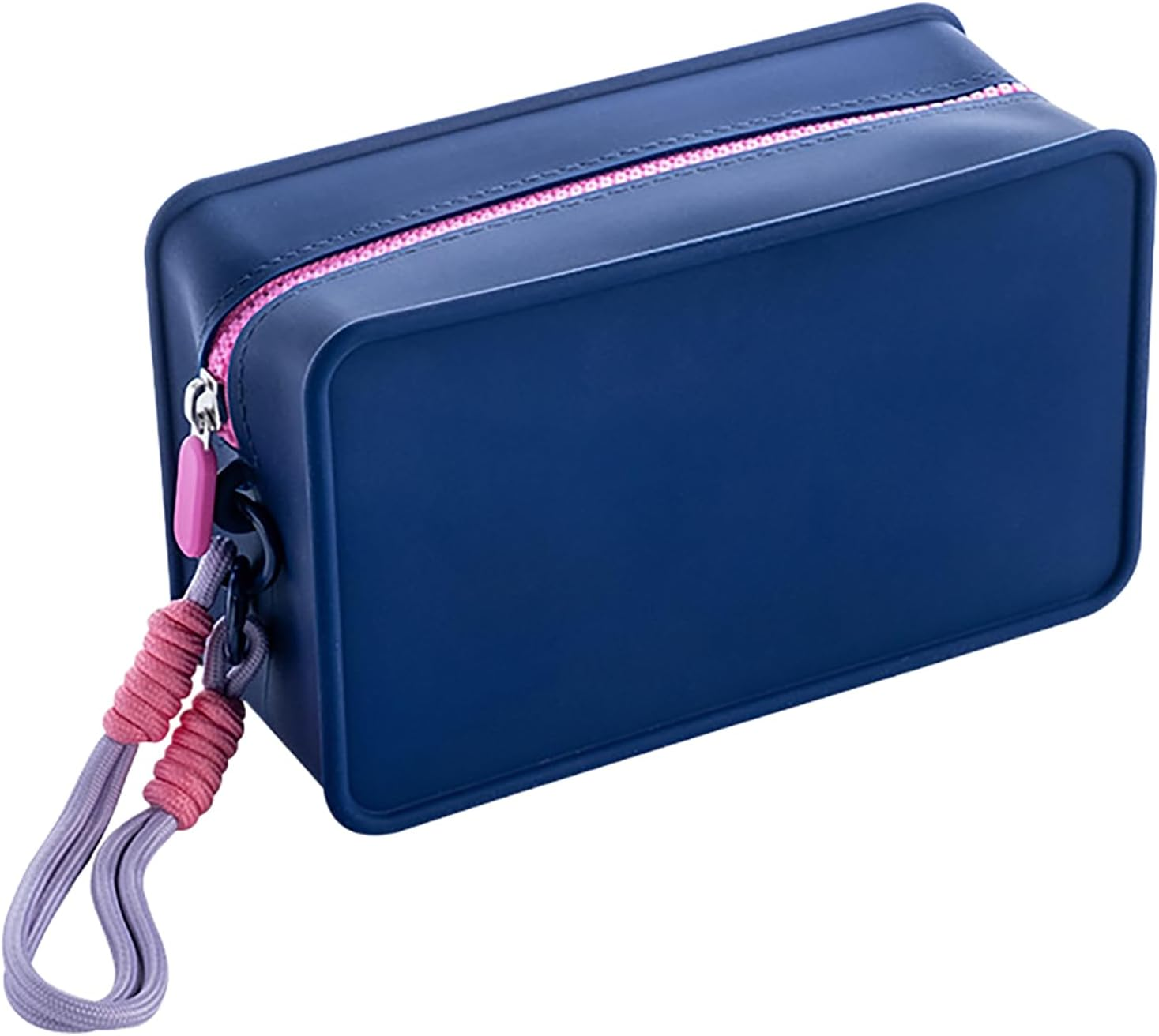 Macaron Style Silicone Travel Makeup/Cosmetic/Toiletry Bag-Waterproof Portable Organizer Pouch with Zipper/Braided Lanyard Keychain/Women Girls' Gym Wash Bag/Purse/Stores Makeup Brush & Nail Polish