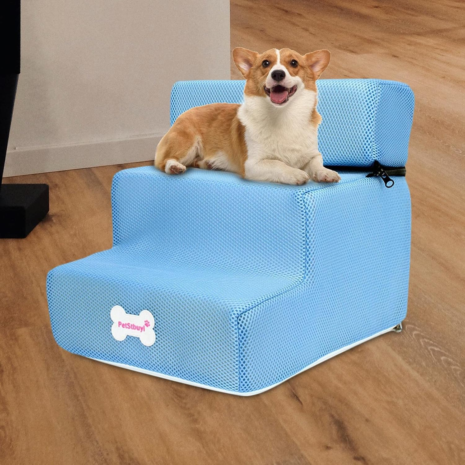 B Baosity Portable Cat Ramp Ladder Washable Dog Stairs Steps for Sofa Couch Pet Kitten Kitty, Blue image number 6