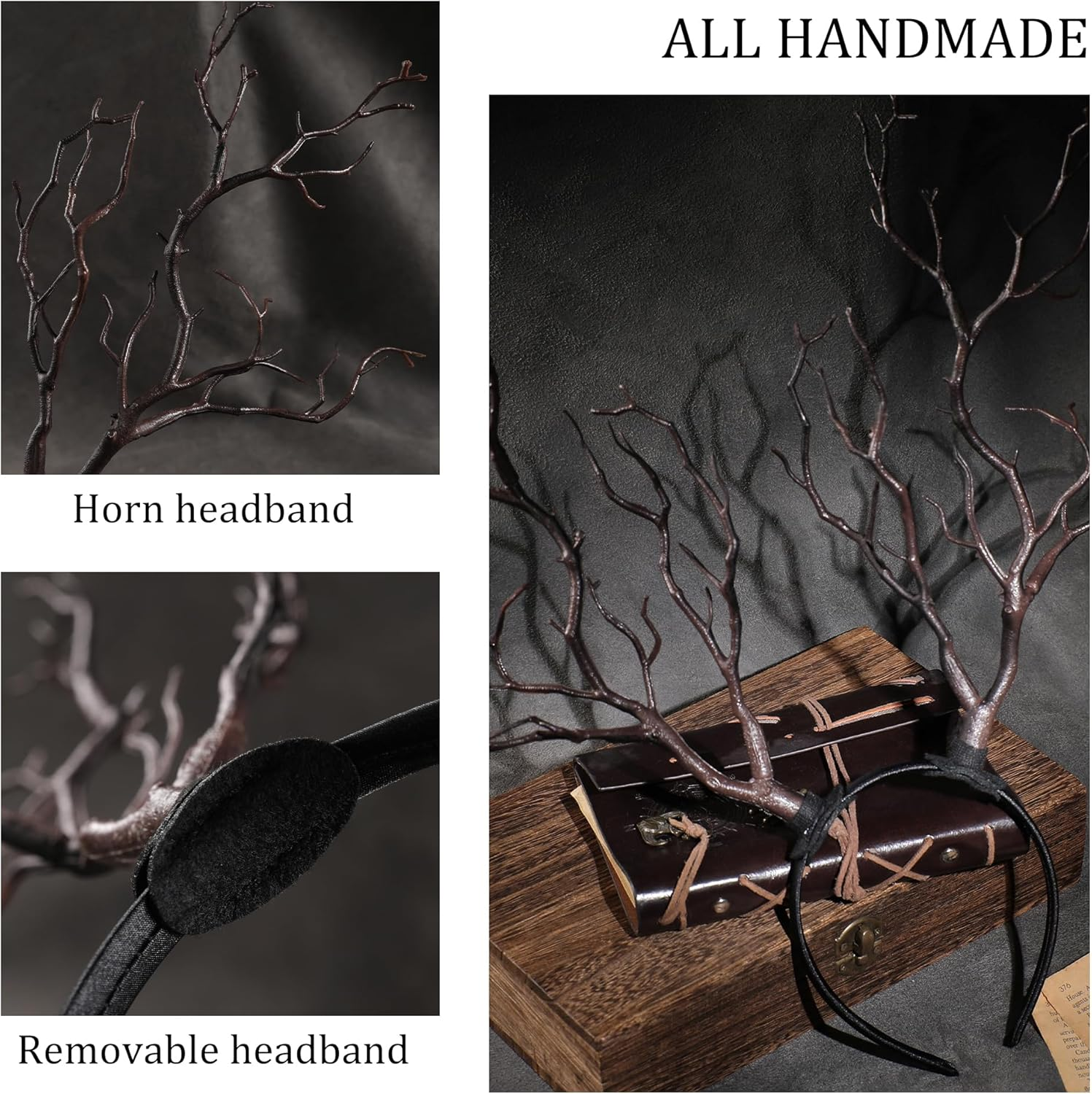 MOSTORY Tree Branch Antler Headband, Brown Woodland Costume Branch Headband, Rustic Large Forest Antler Headpiece for Adults, Halloween Renaissance Renfaire Cosplay Fantasy Photoshoot image number 1