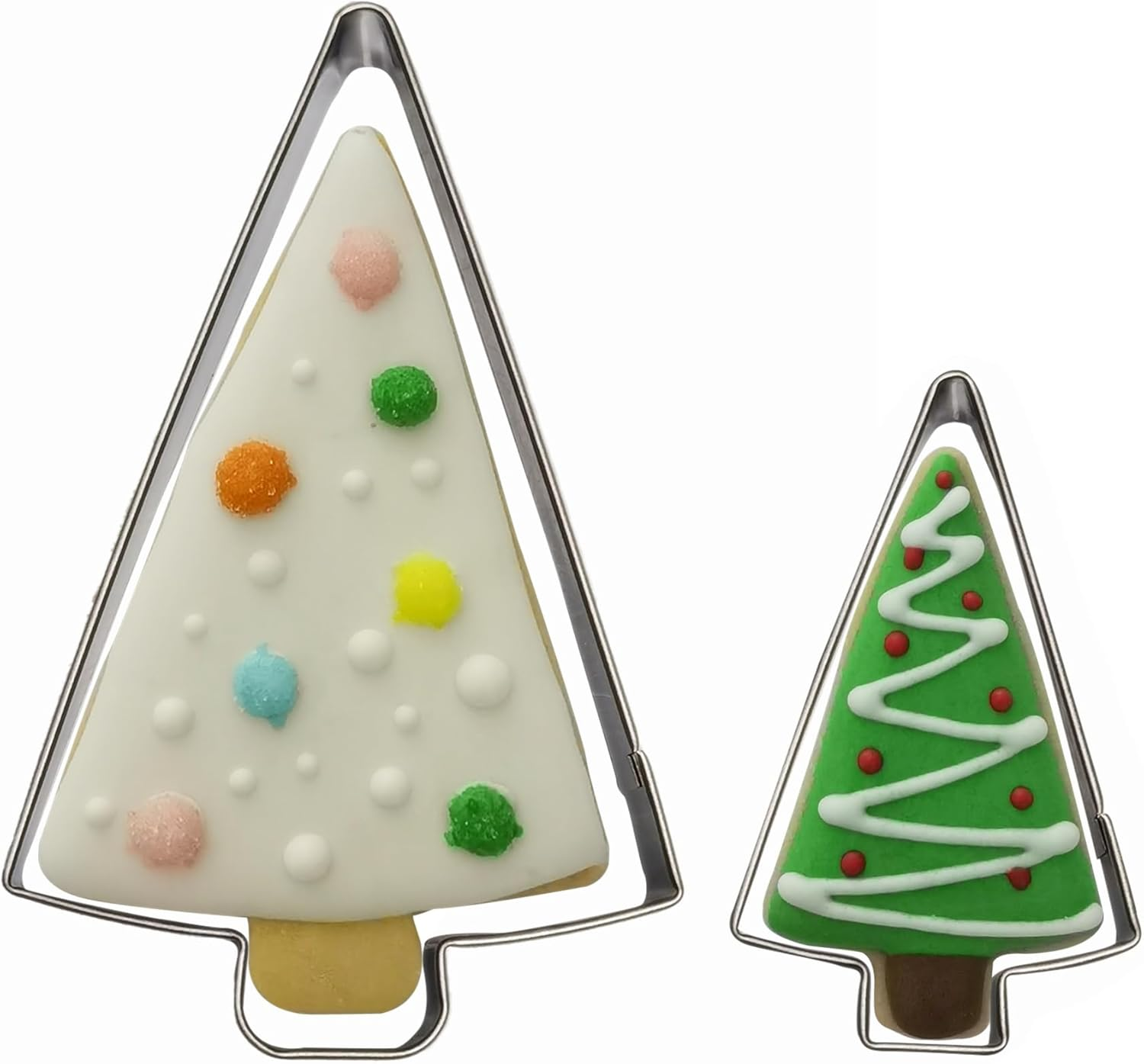 Tree Shaped Cookie Cutters Set of 2 Pcs, Stainless Steel Christmas Tree Fondant Cutter Molds Baking DIY, 4 Inches/2.5 Inches (Tree Shape C) image number 4