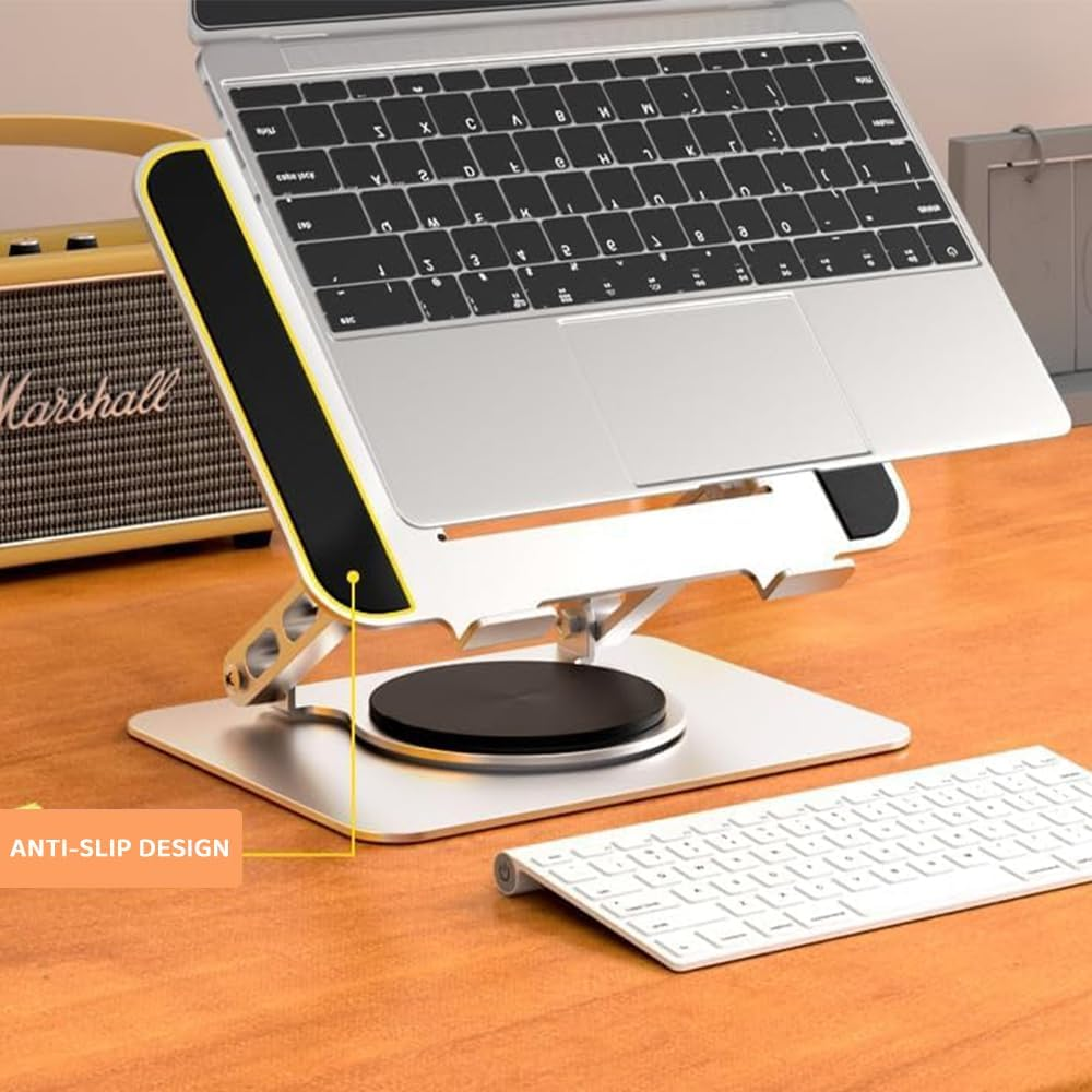 Adjustable Laptop Stand with 360&deg; Swivel Base, Ergonomic Foldable Aluminum Holder for Macbook & Laptops, Portable Desk Stand (Silver)